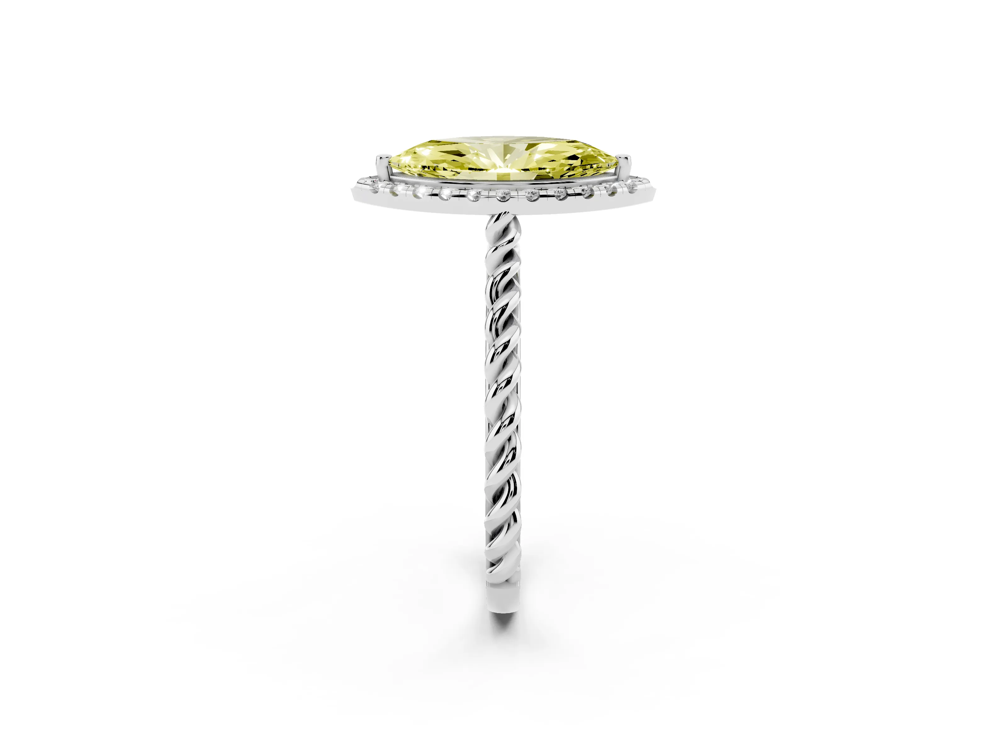 Fancy Yellow Marquise Cut Diamond Halo Ring Set in Platinum with Plain Twisted Band