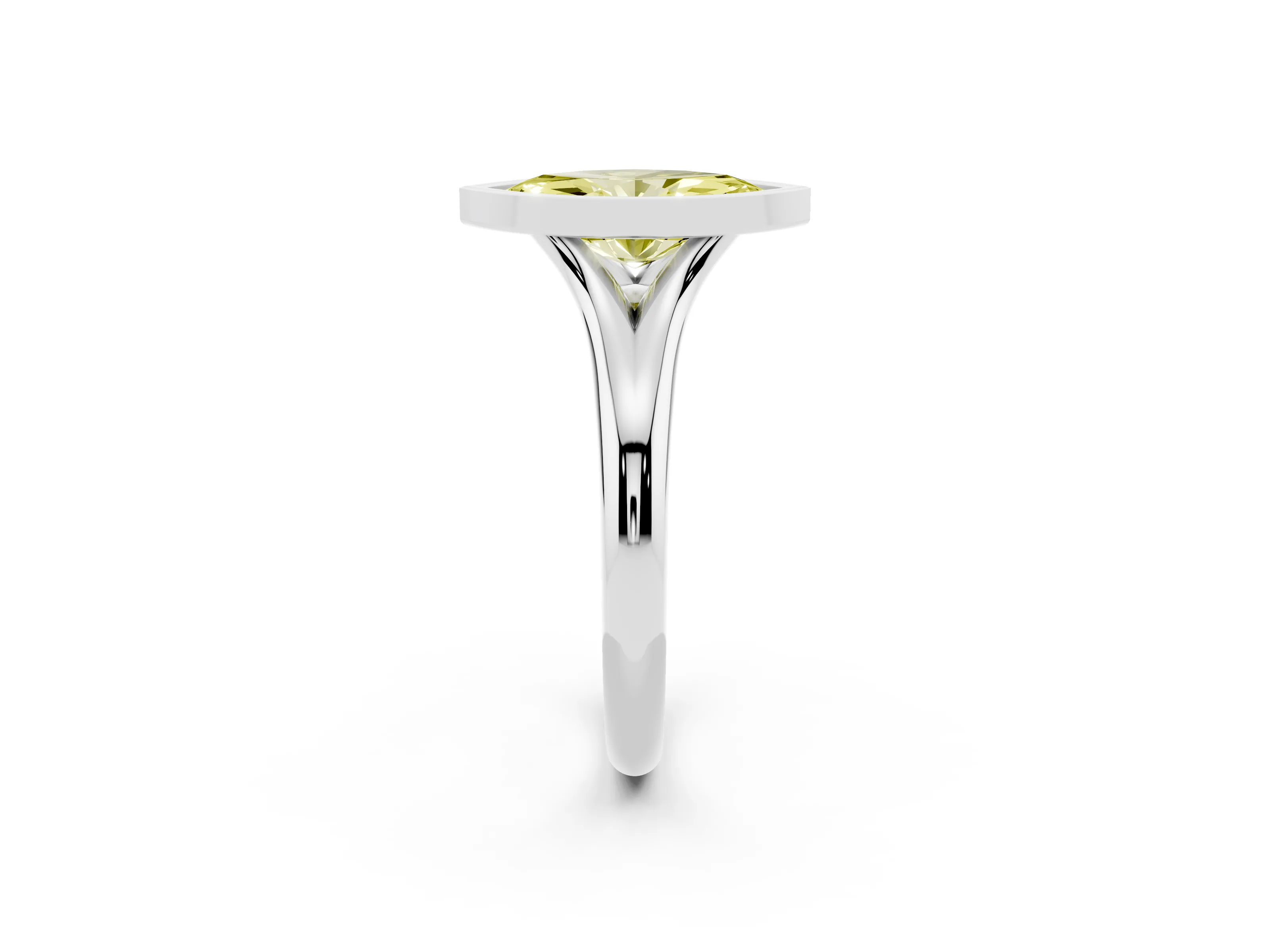 Fancy Yellow Bezel Set Marquise Cut Diamond Solitaire Ring Set in Silver with Smooth Band