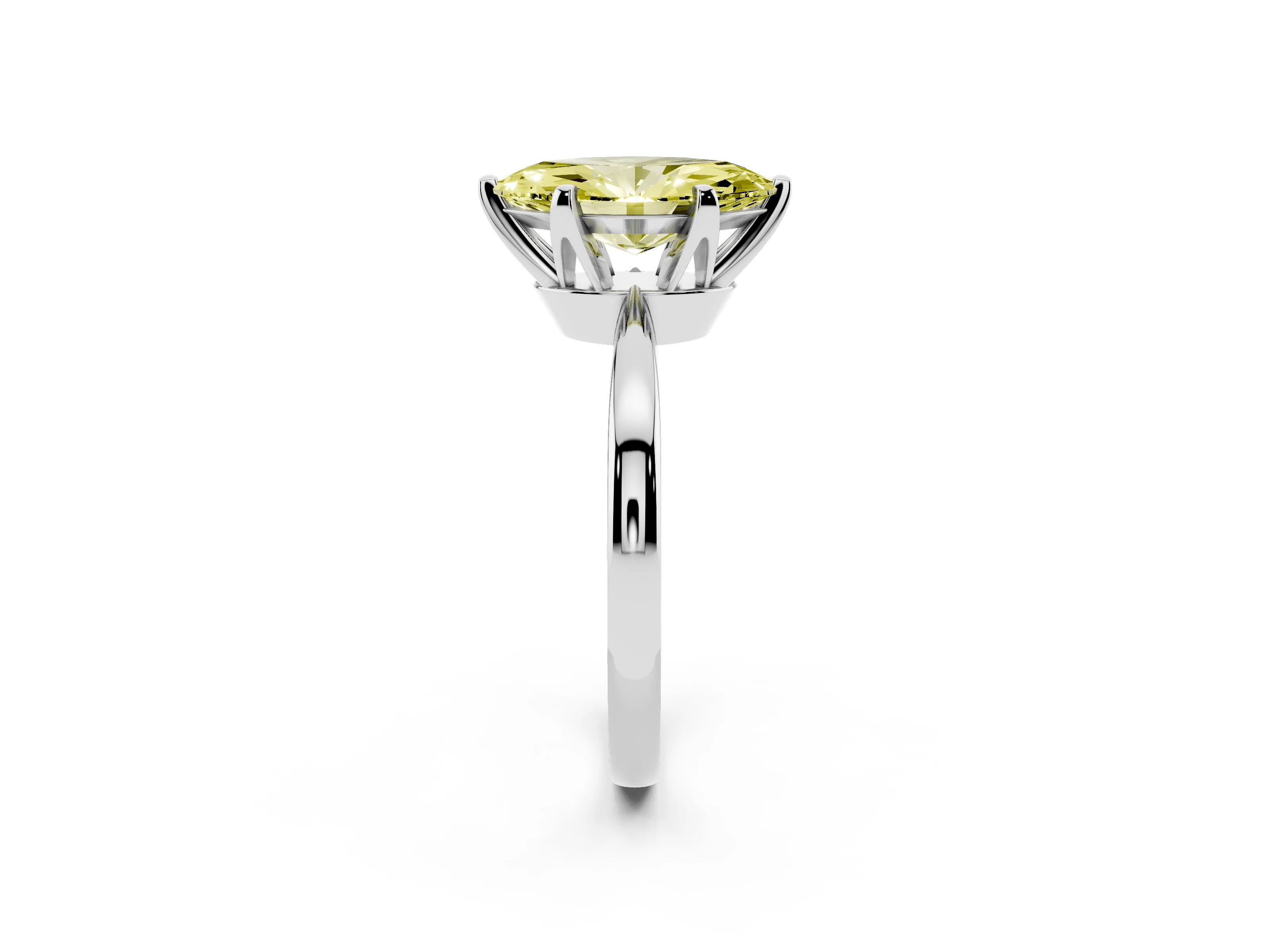 Fancy Yellow Marquise Cut Diamond Solitaire Engagement Ring Set in Silver with Slim Tapered Solitaire Band