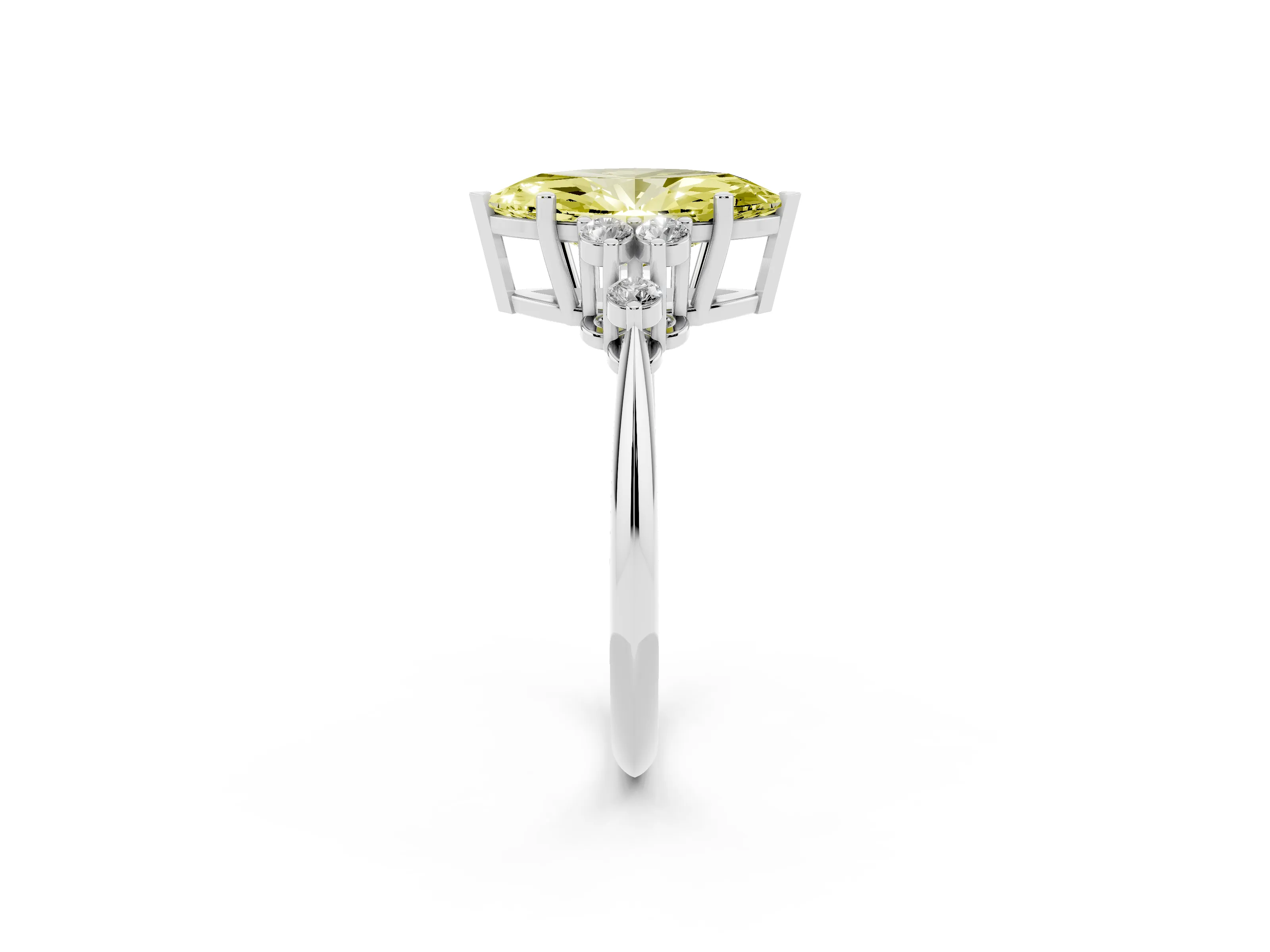 Fancy Yellow Marquise Cut Diamond Cluster Ring Set in Platinum with Plain Band and Prong Setting