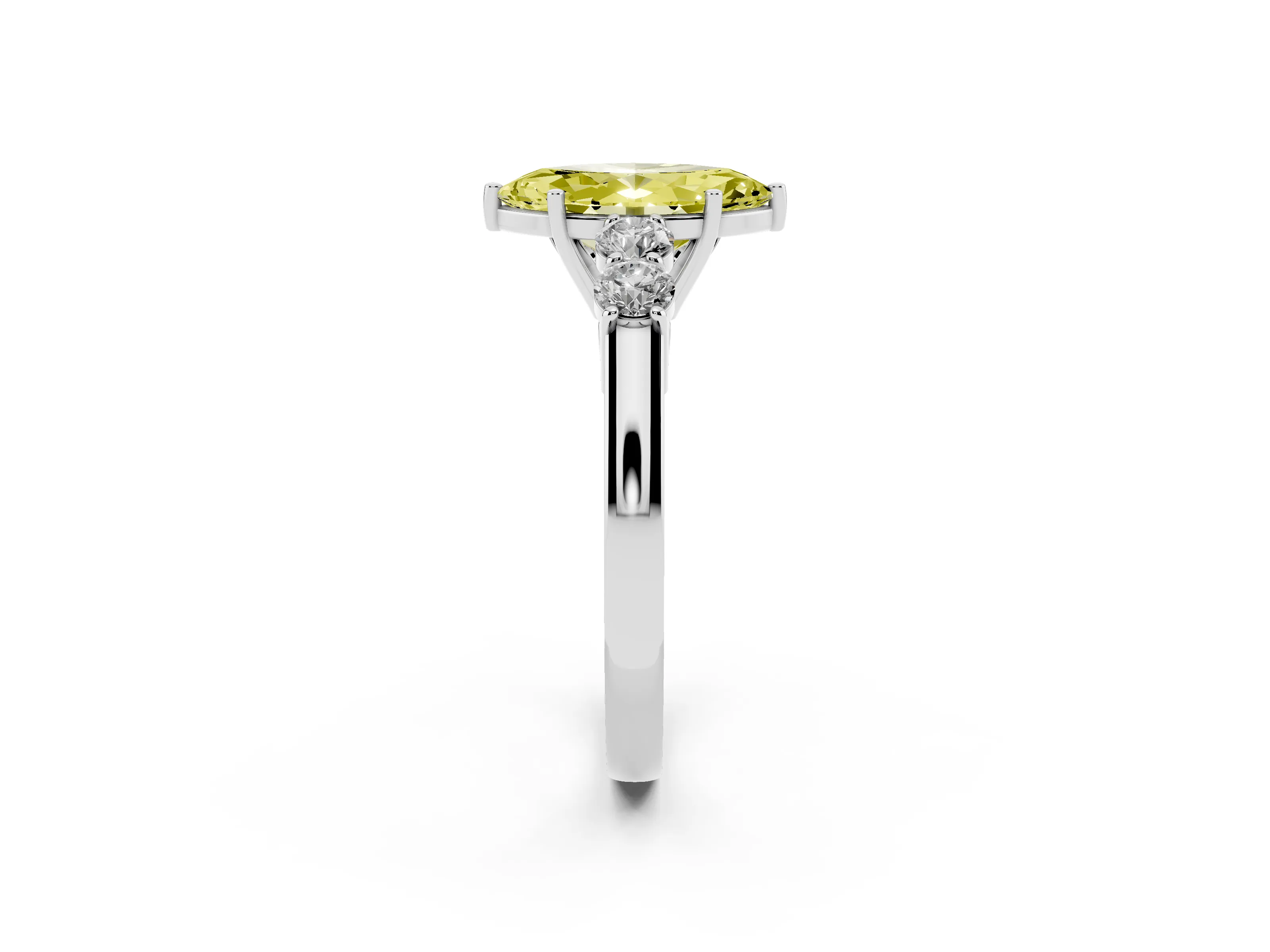 Fancy Yellow Marquise Cut Diamond Five-Stone Prong Set Band Ring Set in White gold with Polished Band