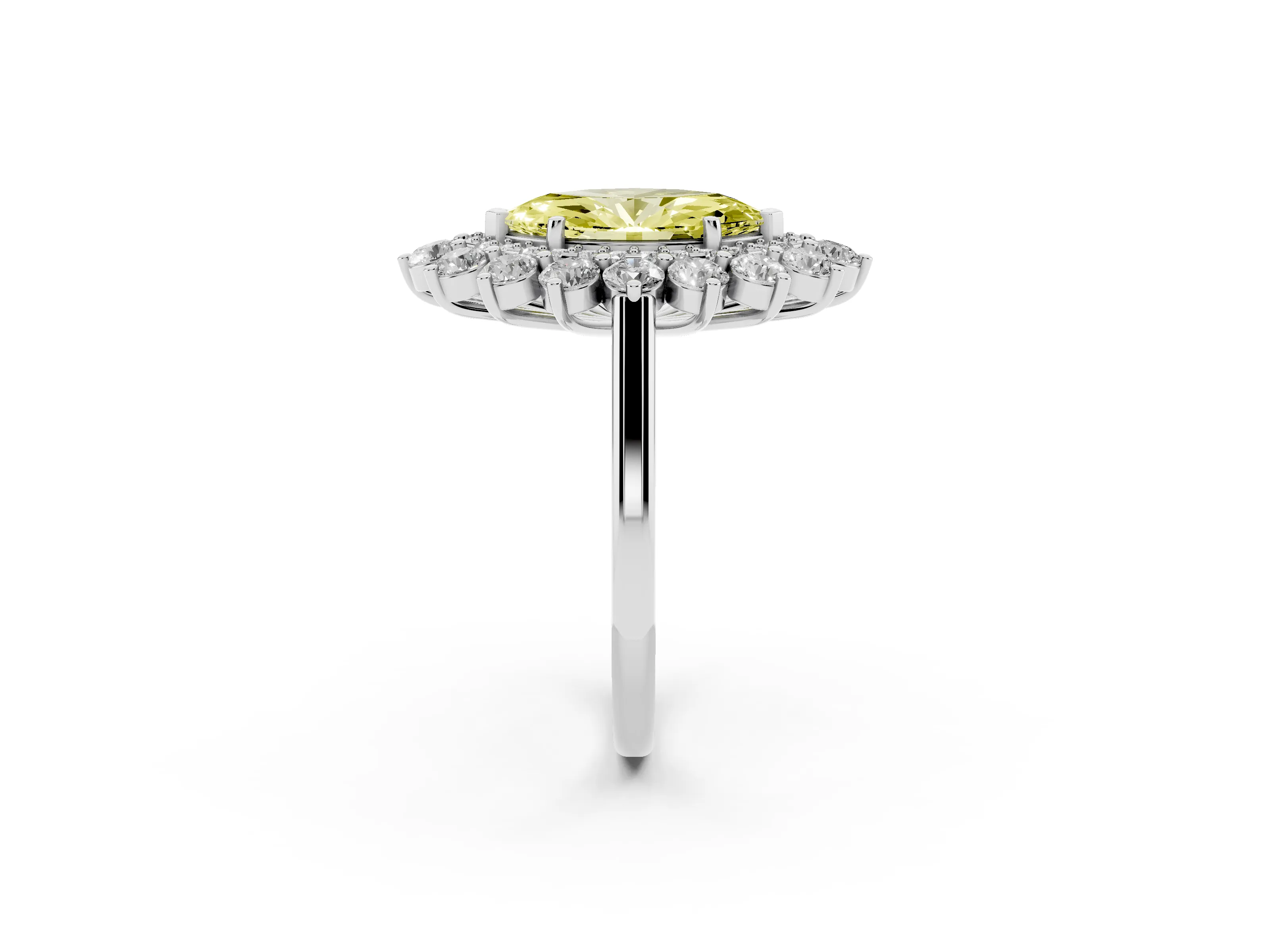 Fancy Yellow Marquise Cut Diamond Floral Double Halo Ring Set in Silver with Round Petals