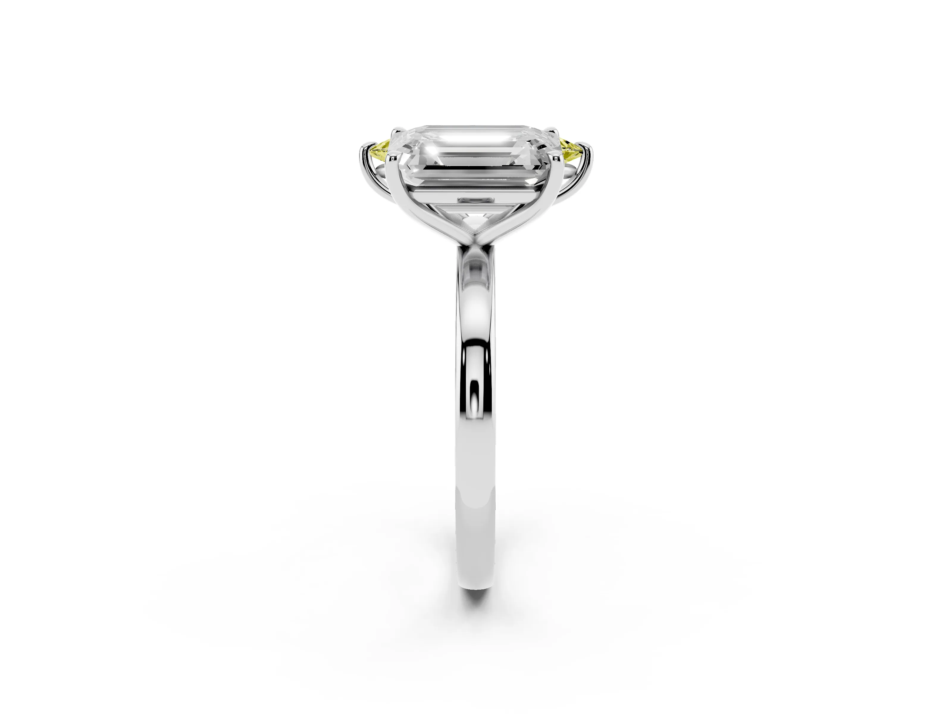 Fancy Yellow Marquise Cut and Emerald Cut Toi Moi Ring Set in Silver with Prong Setting