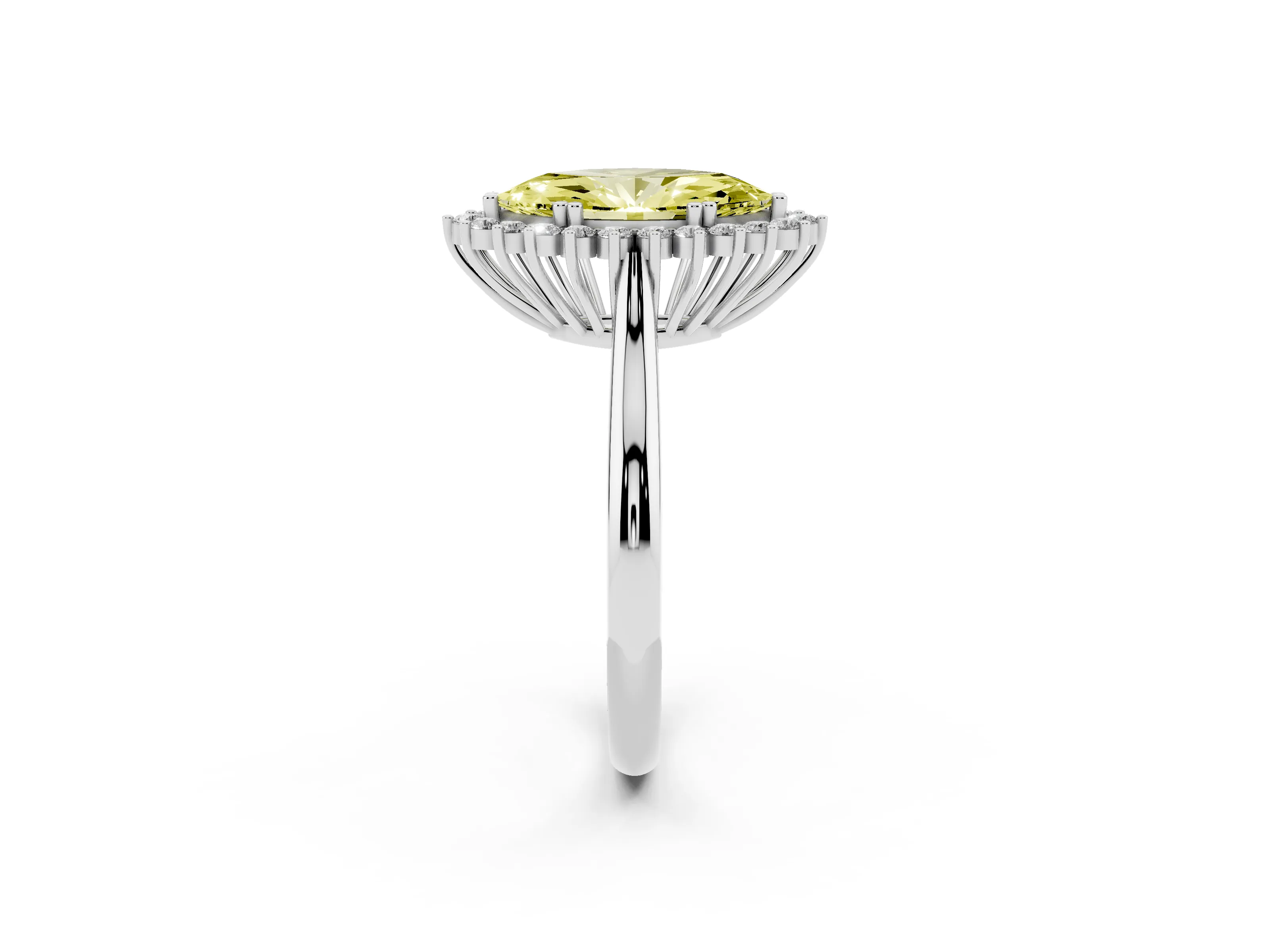 Fancy Yellow Marquise Cut Diamond Halo Ring Set in Platinum with Plain Solitaire Band and Prong Setting