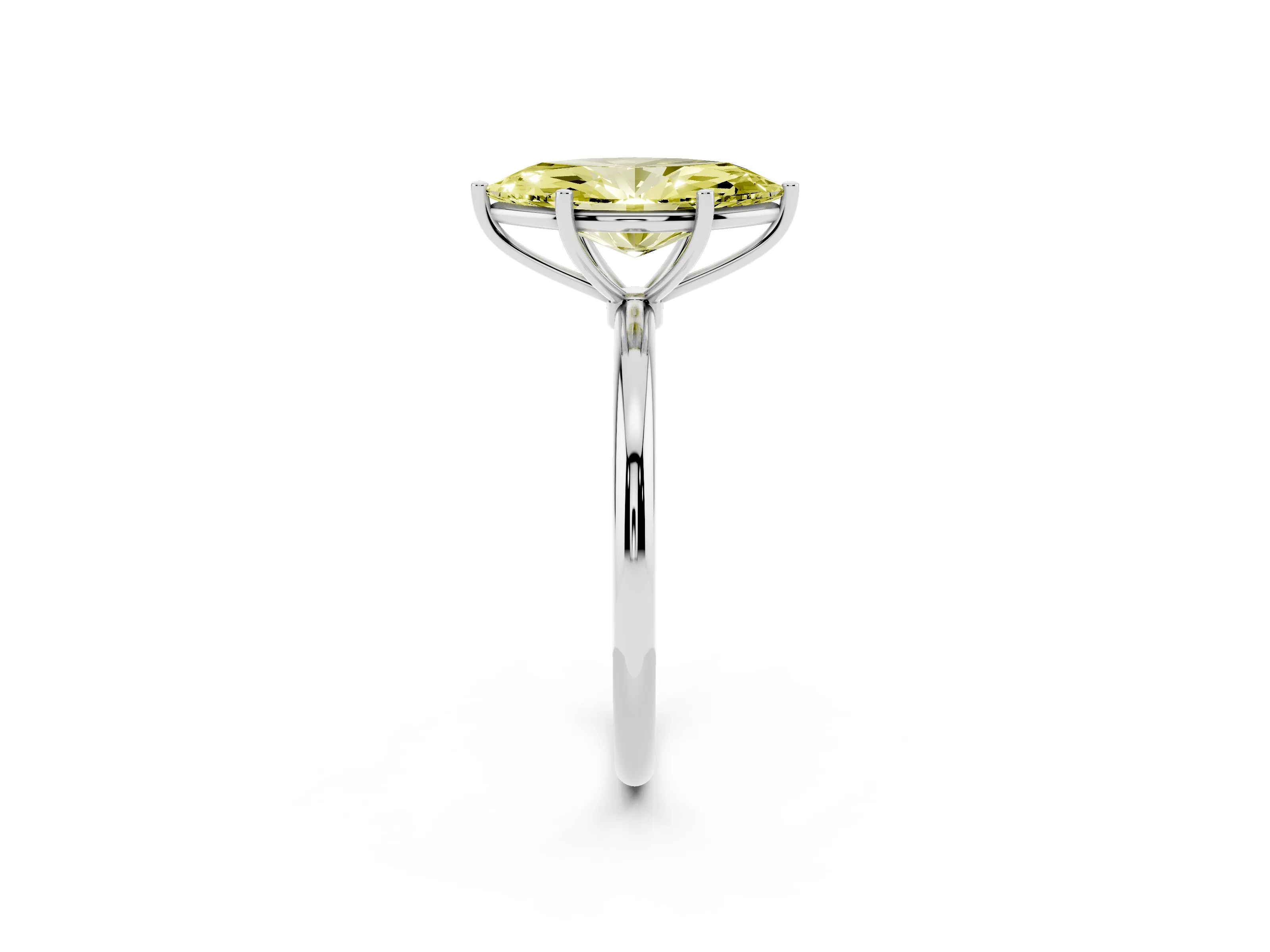 Fancy Yellow Marquise Cut Diamond Solitaire Engagement Ring Set in Platinum with Thin Band and Prong Setting