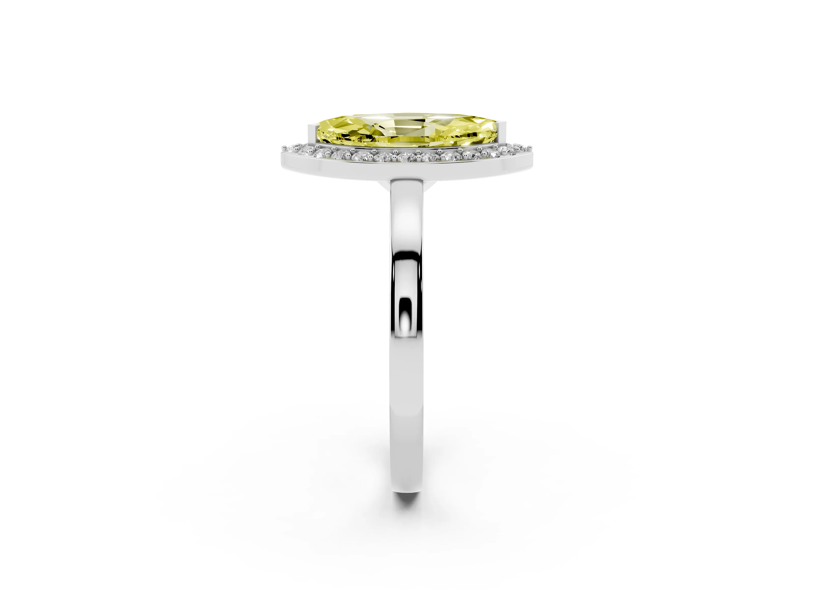 Fancy Yellow Marquise Cut Diamond Halo Ring Set in White gold with Solitaire Band and Prong Setting
