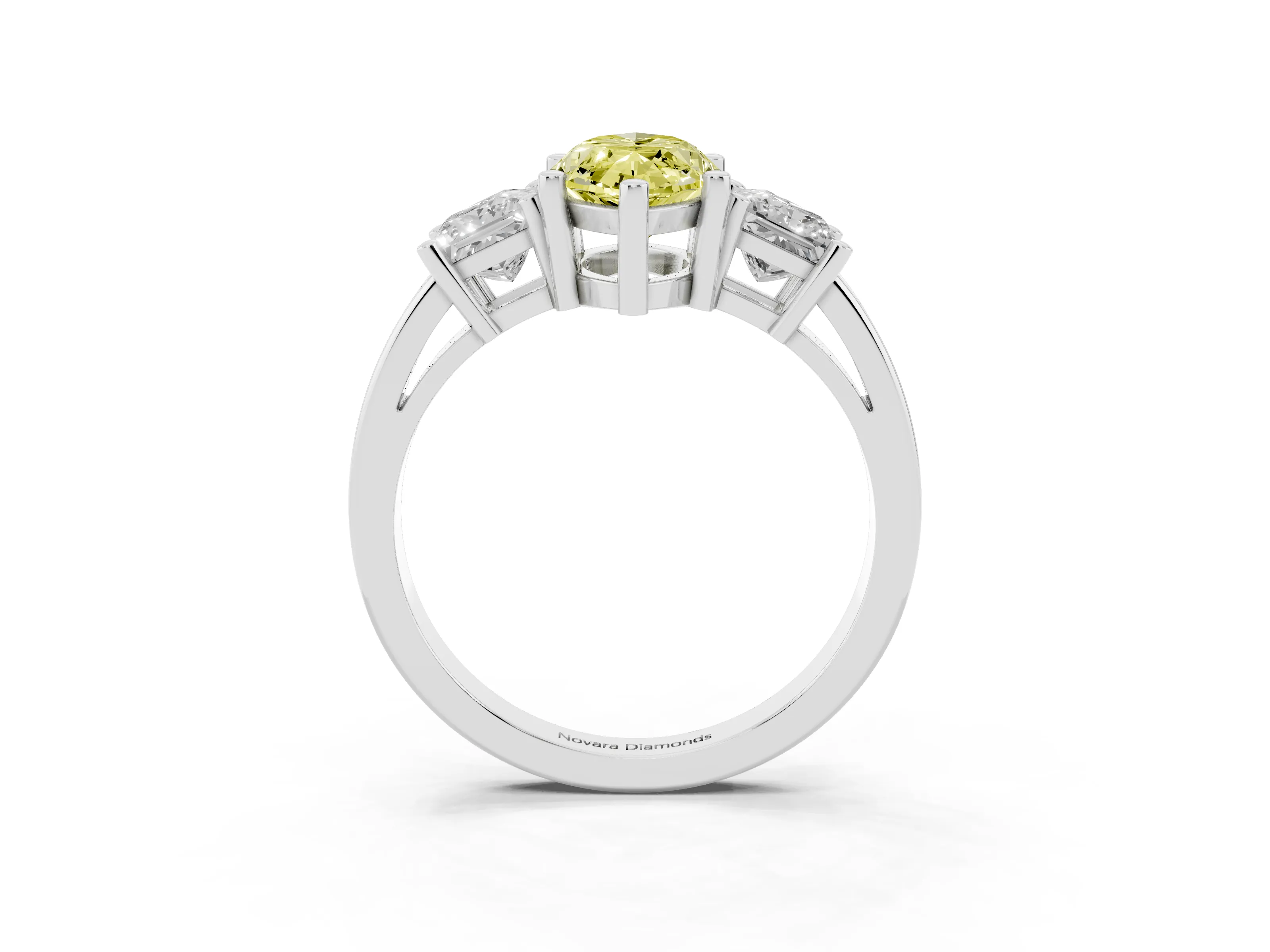 Fancy Yellow Three-Stone Marquise Cut Diamond Solitaire Ring Set in Platinum with Prong Setting