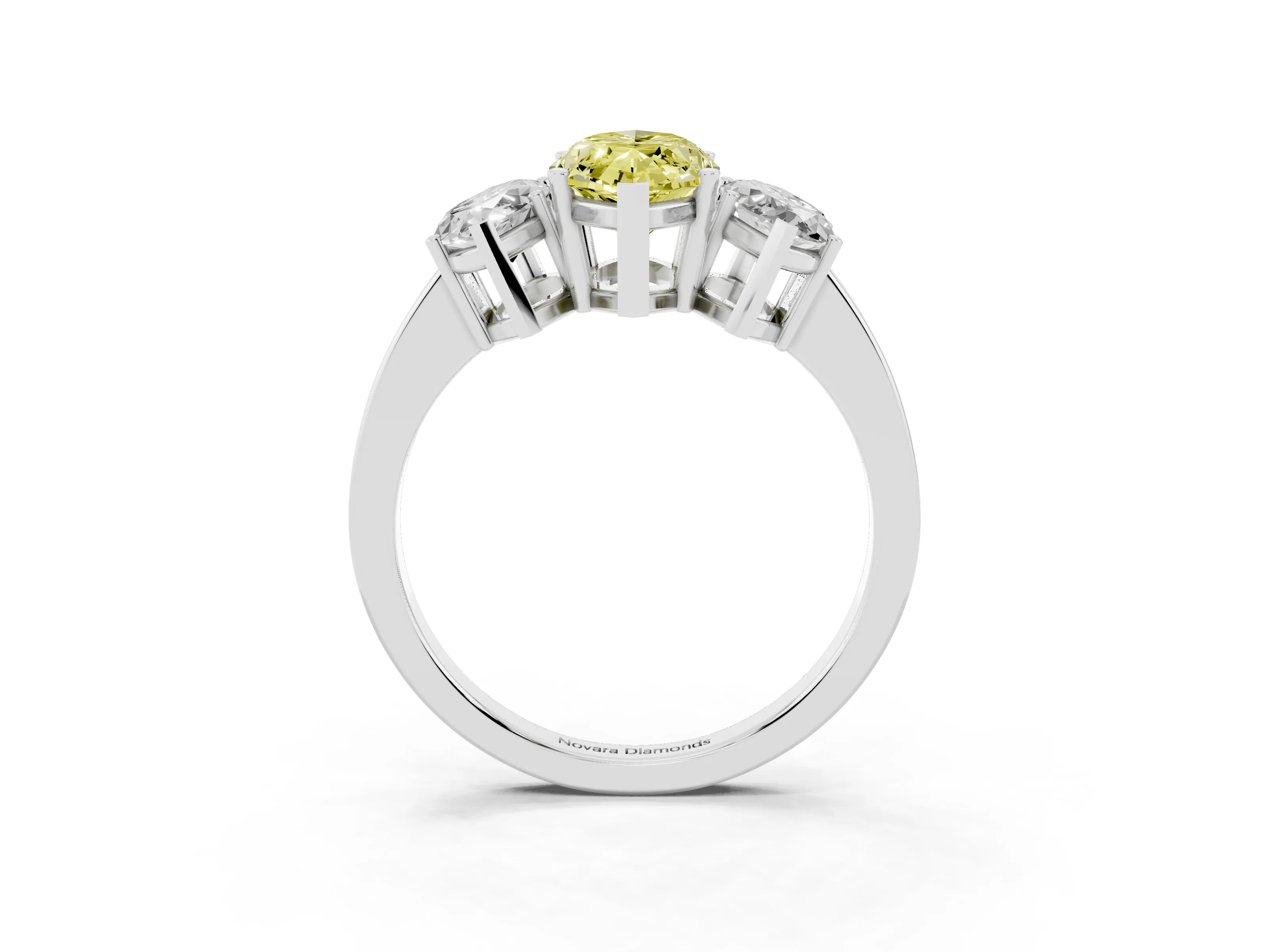 Fancy Yellow Marquise Cut Diamond Three-Stone Engagement Ring Set in Platinum with Flat Band