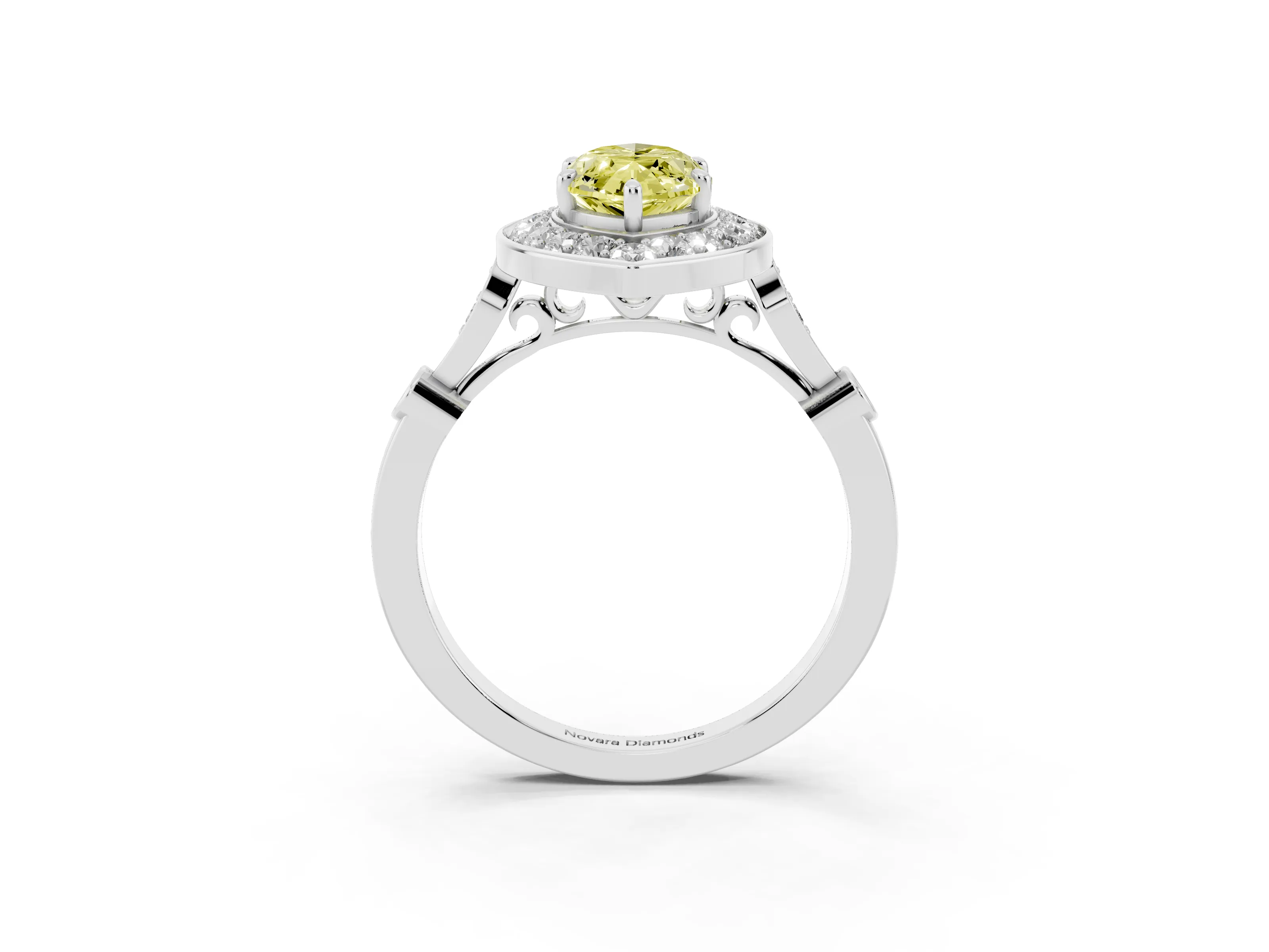 Fancy Yellow Marquise Cut Diamond Halo Engagement Ring Set in Platinum with Twisted Band and Prong Setting