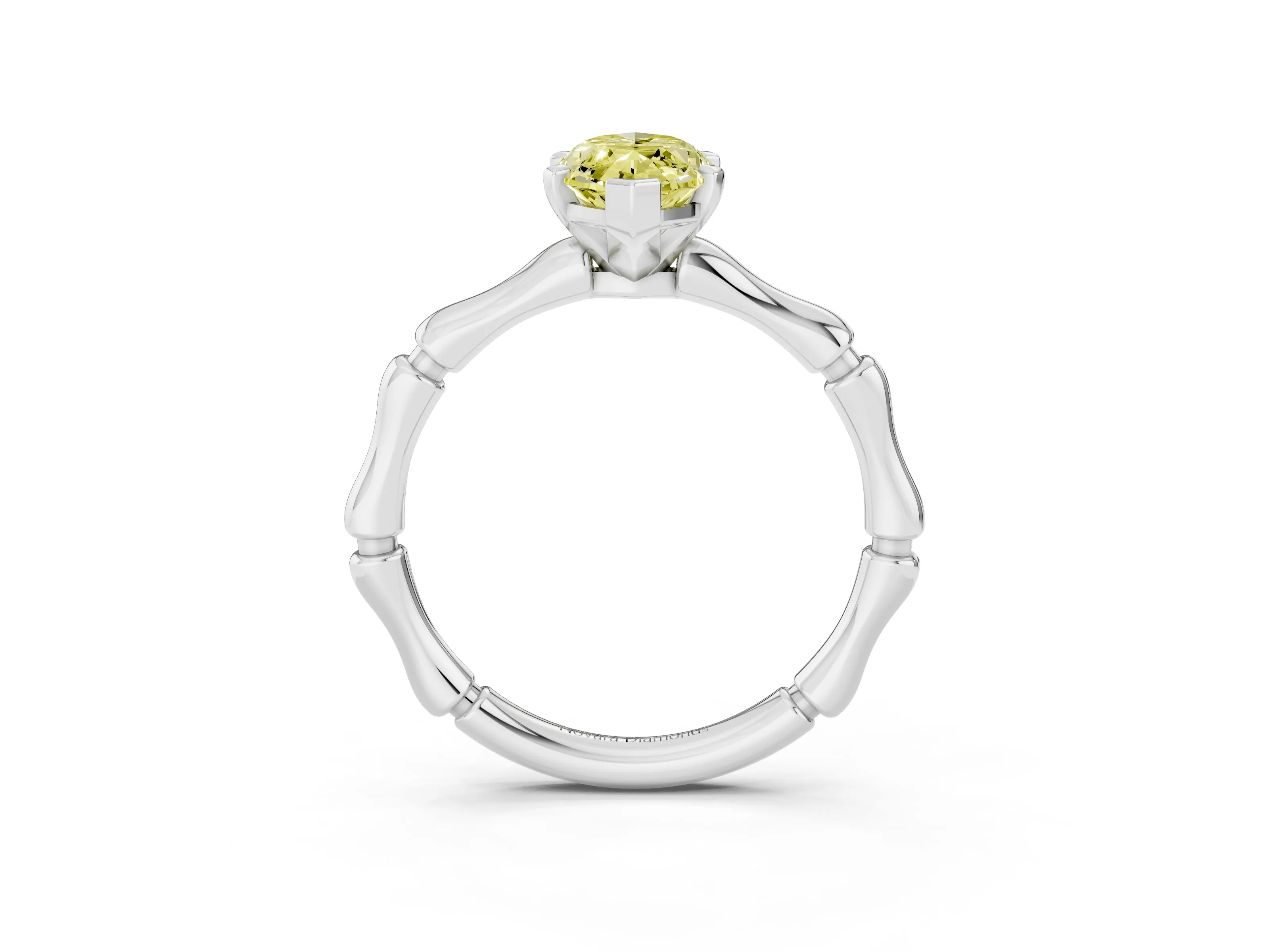 Fancy Yellow Marquise Cut Diamond Solitaire Ring Set in Silver with Bamboo Band and Prong Setting
