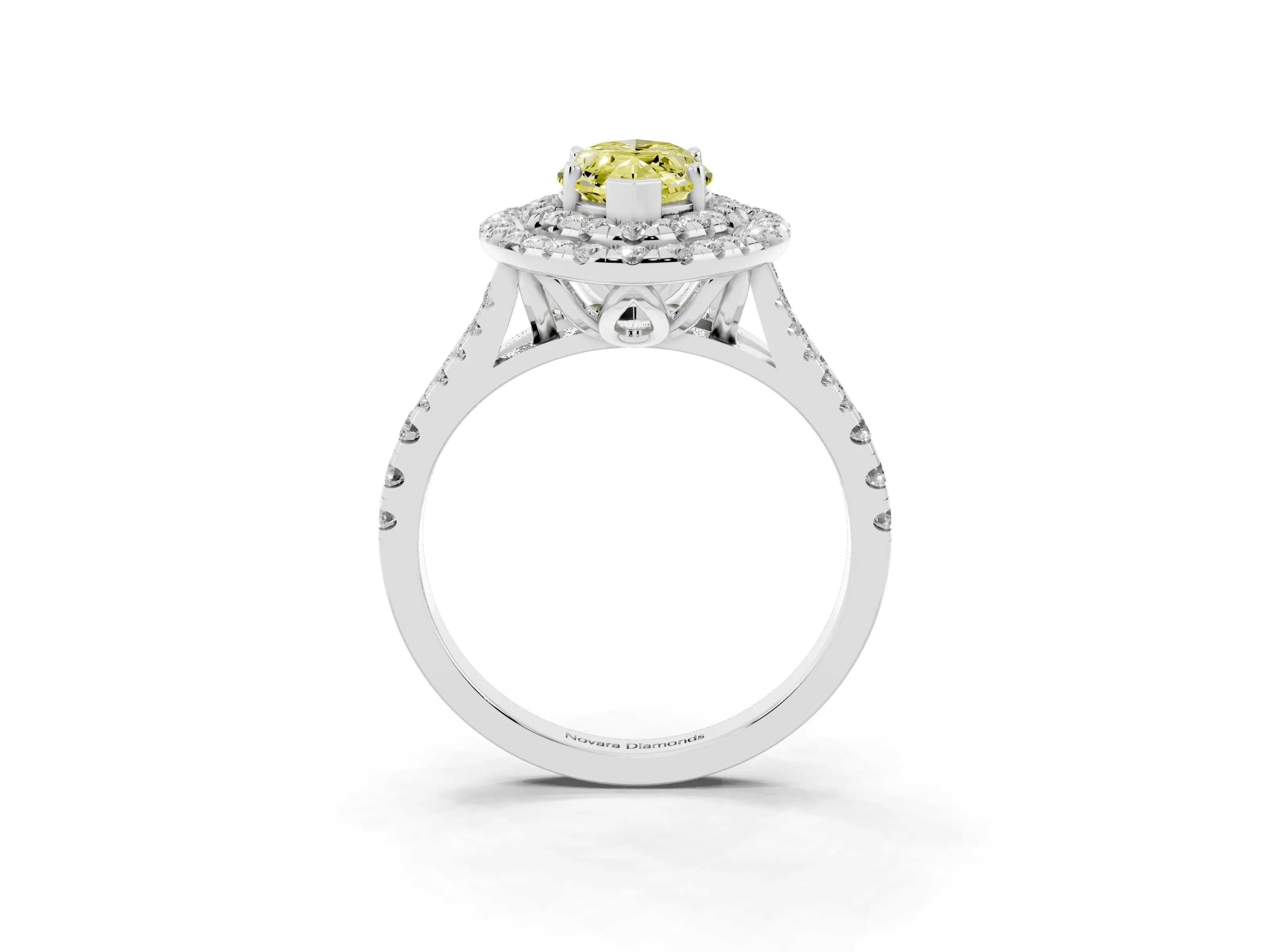 Fancy Yellow Marquise Cut Diamond Double Halo Ring Set in Silver with Pavé Split Shank and Prong Setting
