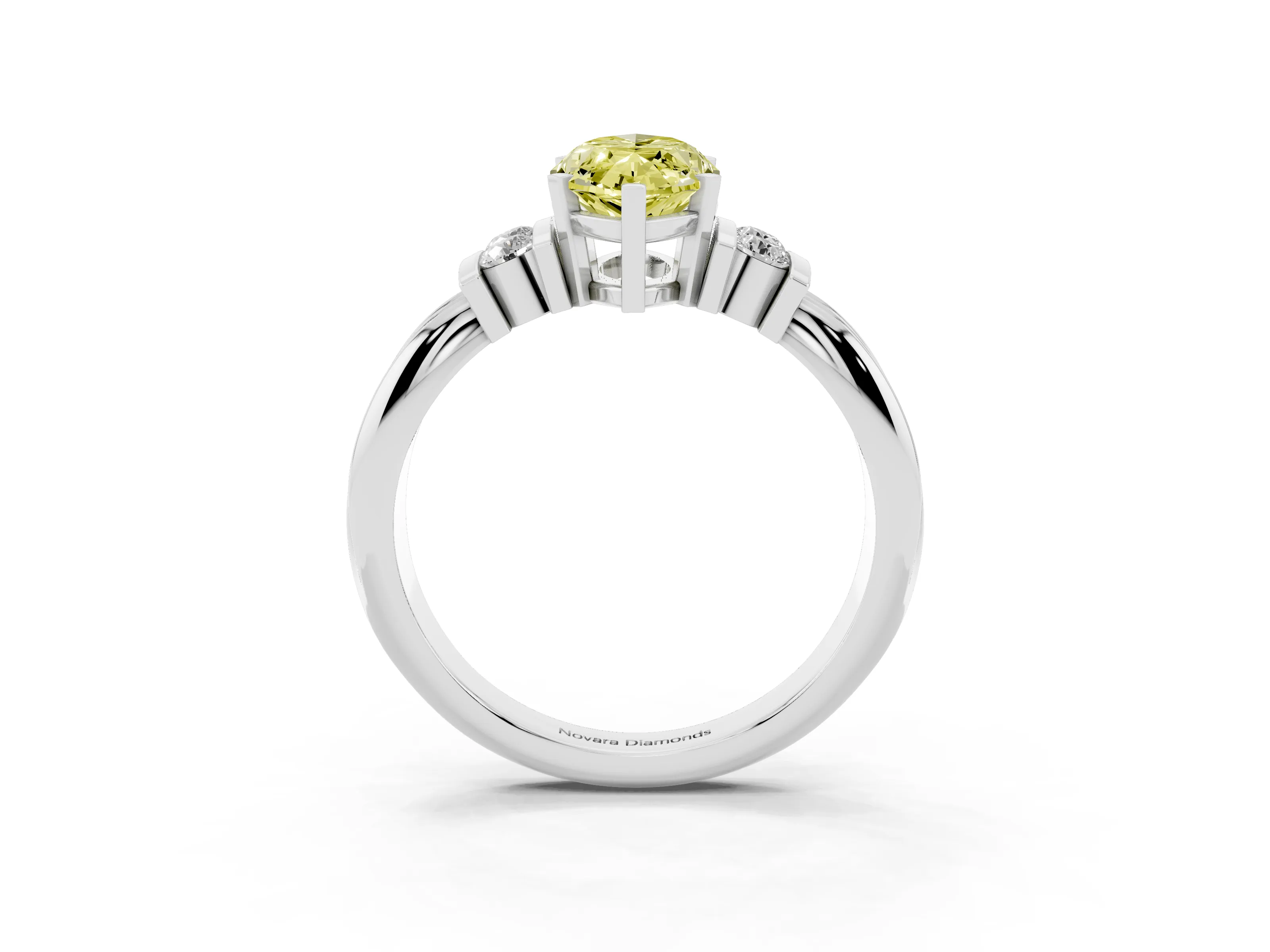 Fancy Yellow Three-Stone Marquise Cut Diamond Channel Set Ring Set in Silver with Bar Prongs