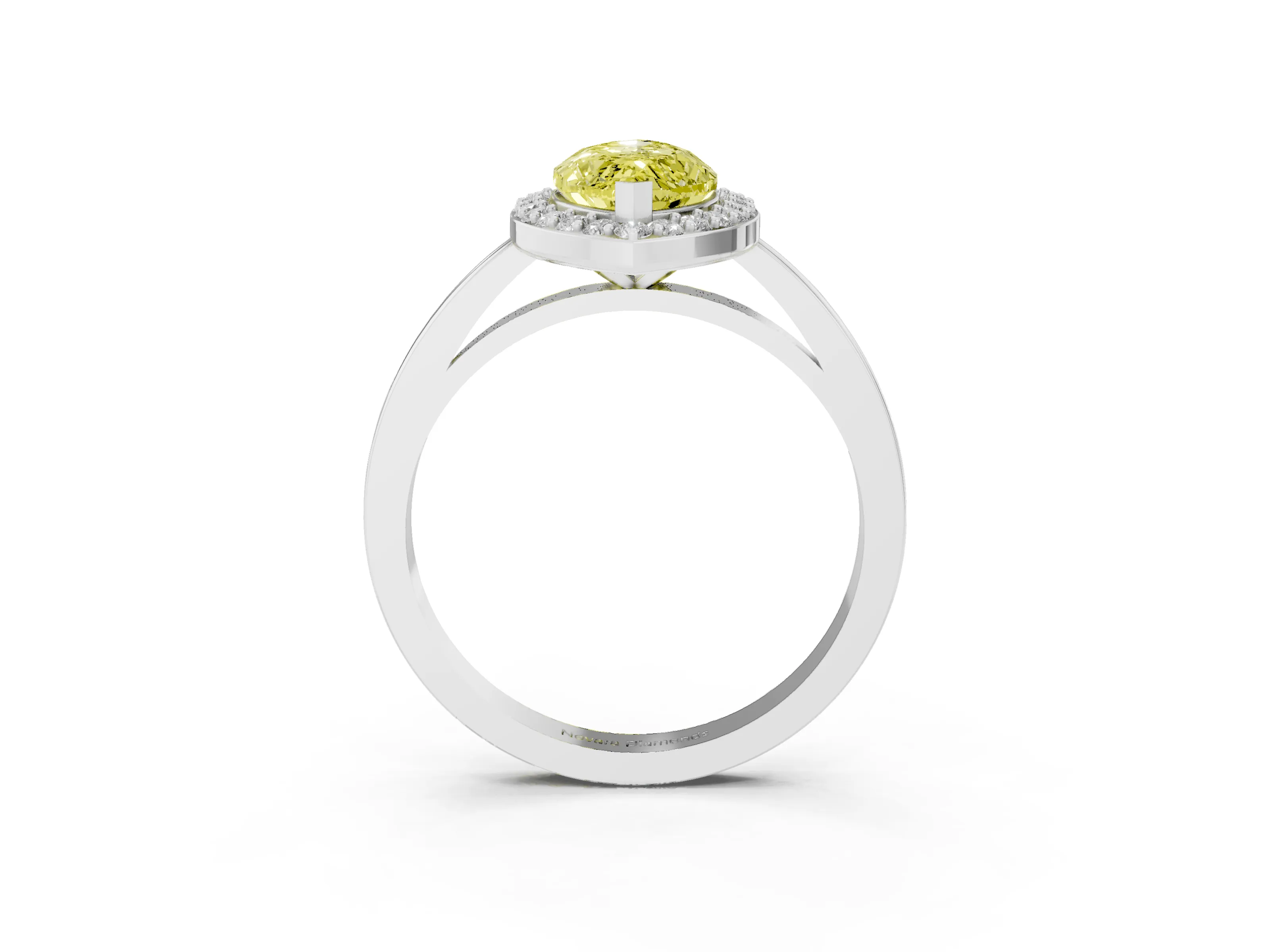 Fancy Yellow Marquise Cut Diamond Halo Ring Set in White gold with Solitaire Band and Prong Setting