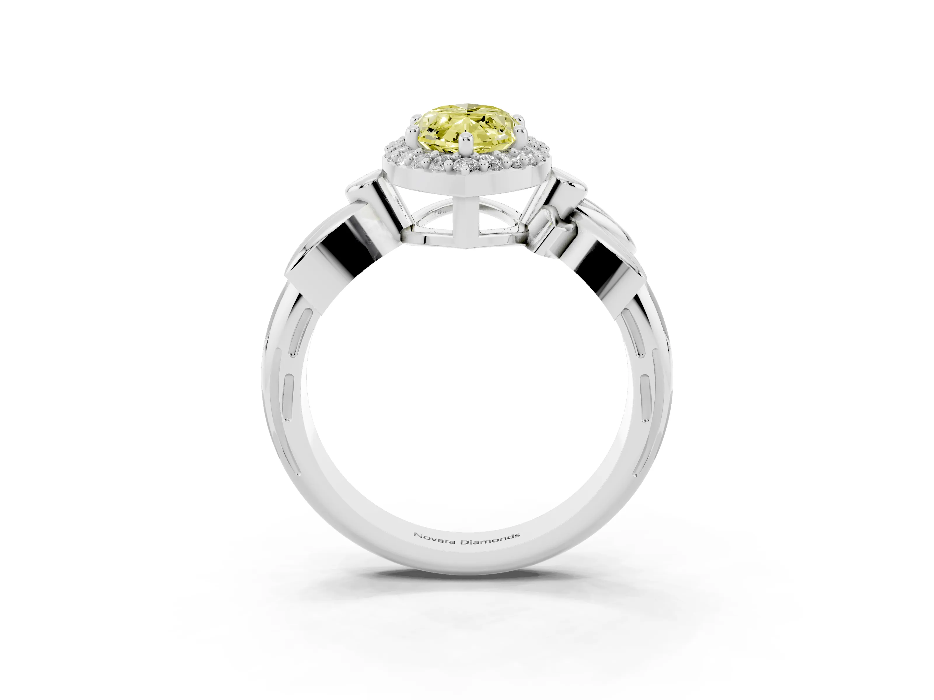 Fancy Yellow Marquise Cut Diamond Halo Floral Band Ring Set in White gold with Prong Setting