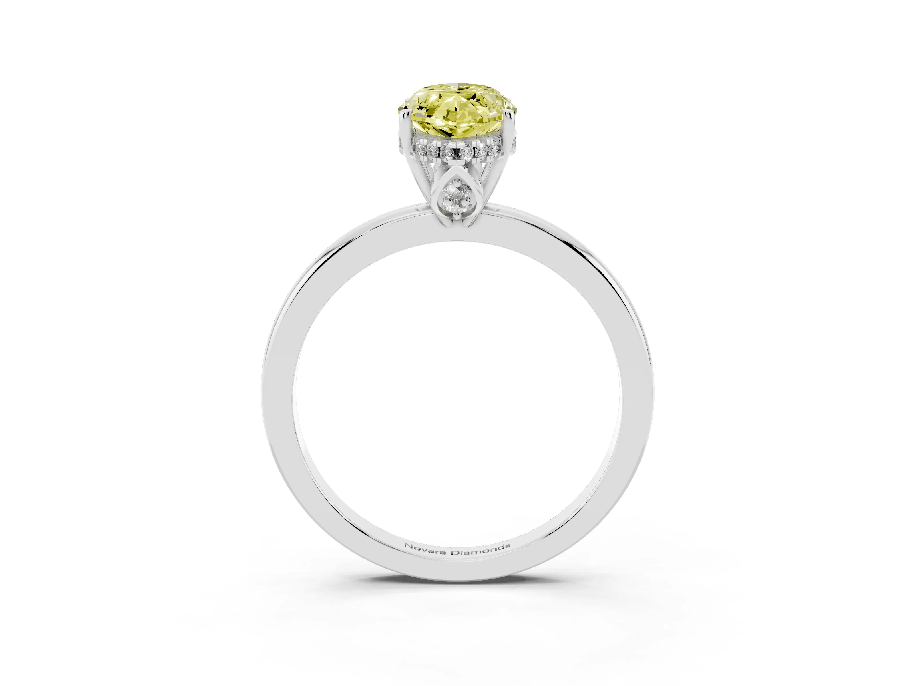 Fancy Yellow Marquise Cut Diamond Solitaire Ring Set in Silver with Plain Band and Prong Setting