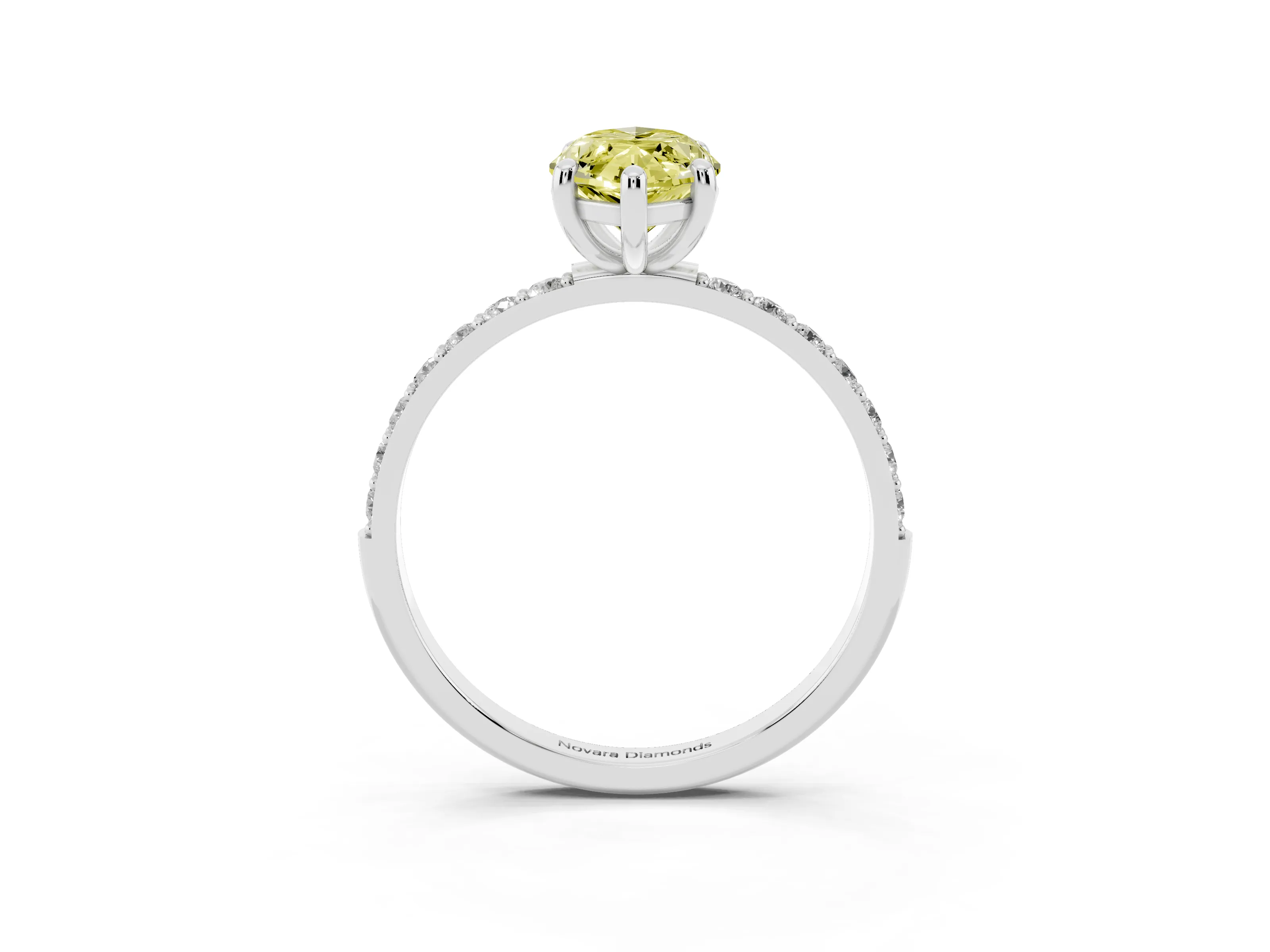 Fancy Yellow Marquise Cut Diamond Solitaire Ring Set in Platinum with Round Pavé Band and Prong Setting