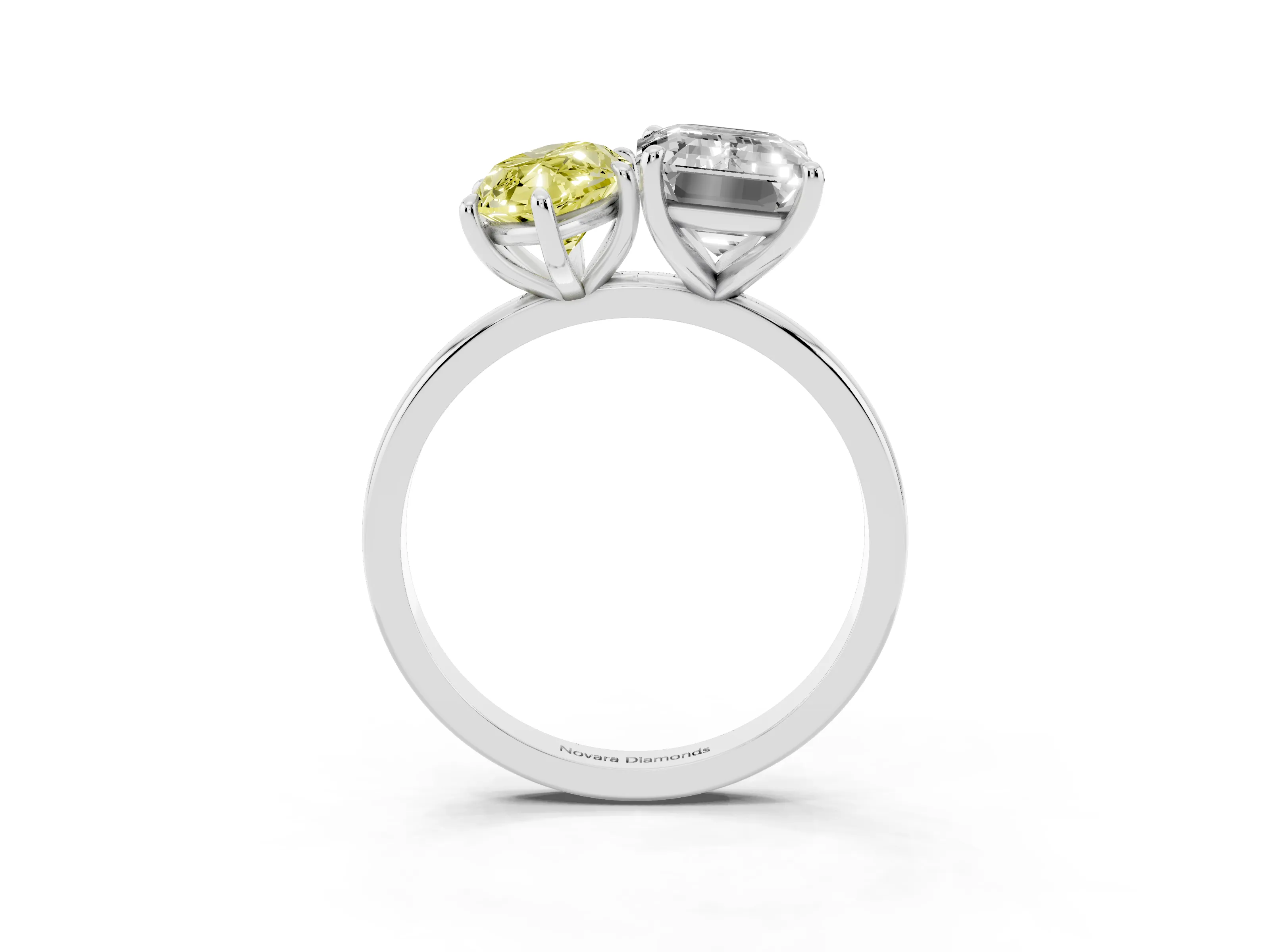 Fancy Yellow Marquise Cut and Emerald Cut Toi Moi Ring Set in Silver with Prong Setting