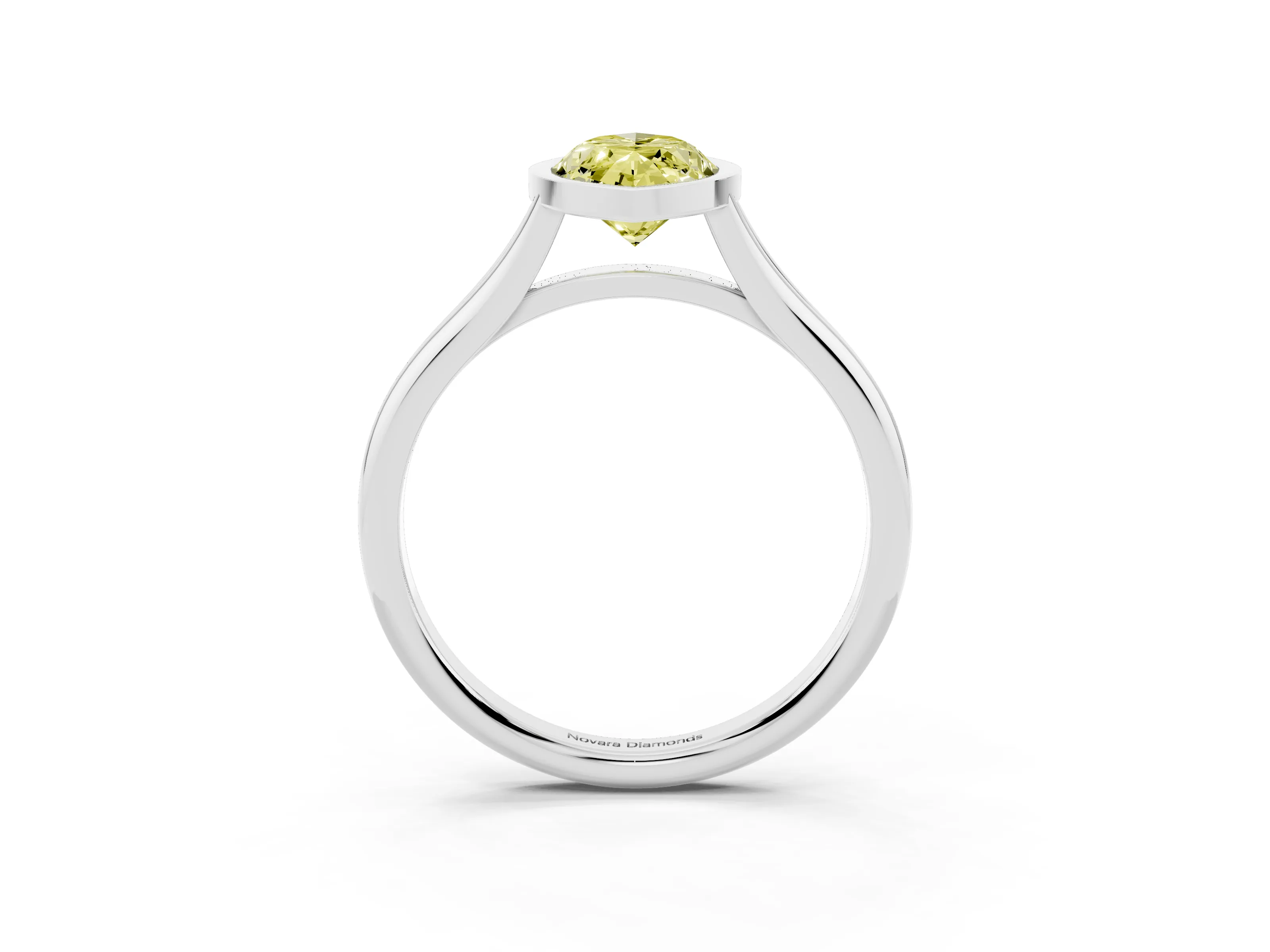 Fancy Yellow Bezel Set Marquise Cut Diamond Solitaire Ring Set in White gold with Tapered Band