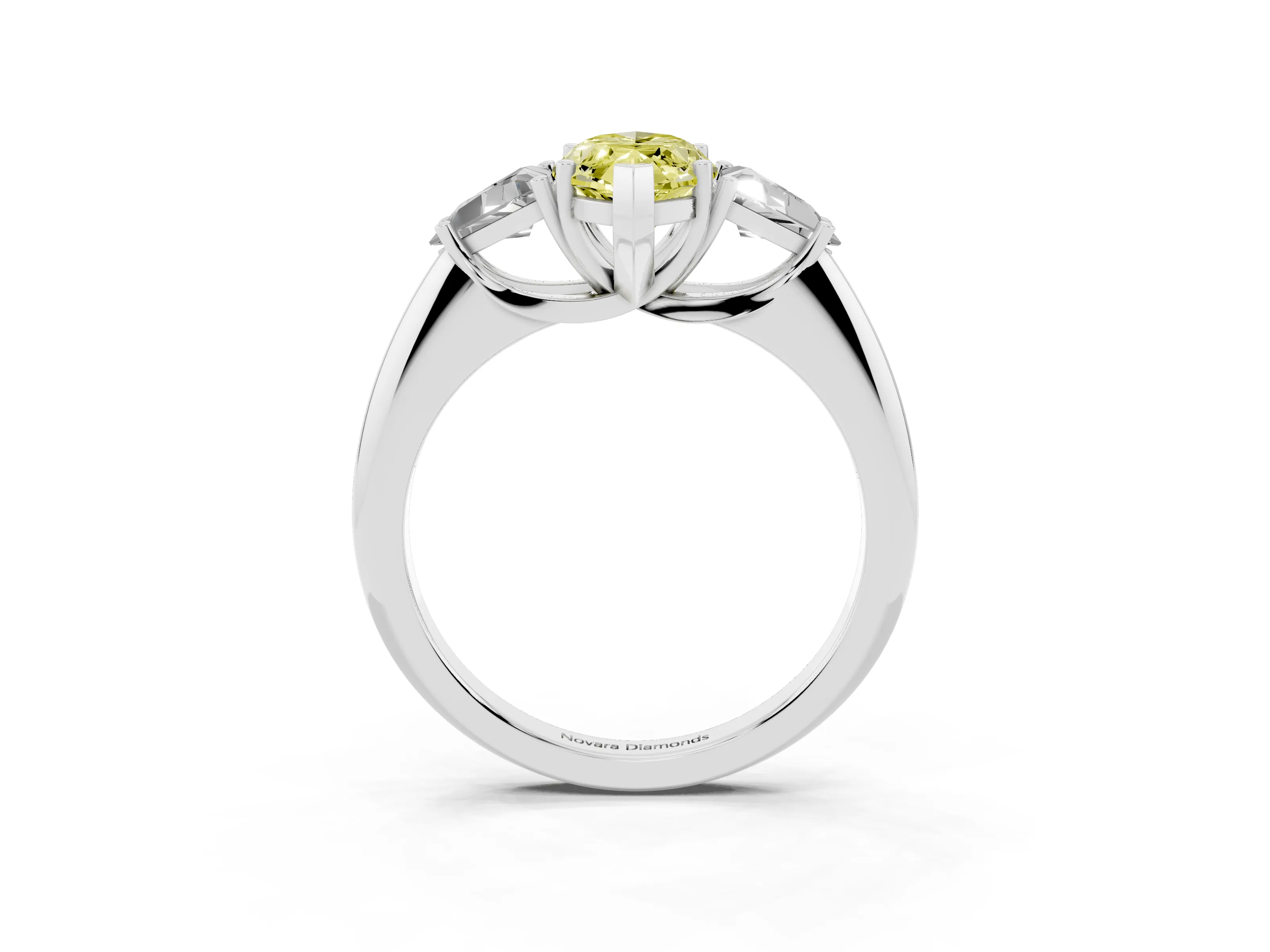 Fancy Yellow Marquise Cut Diamond Three-Stone Engagement Ring Set in Platinum with Trillion Side Stones
