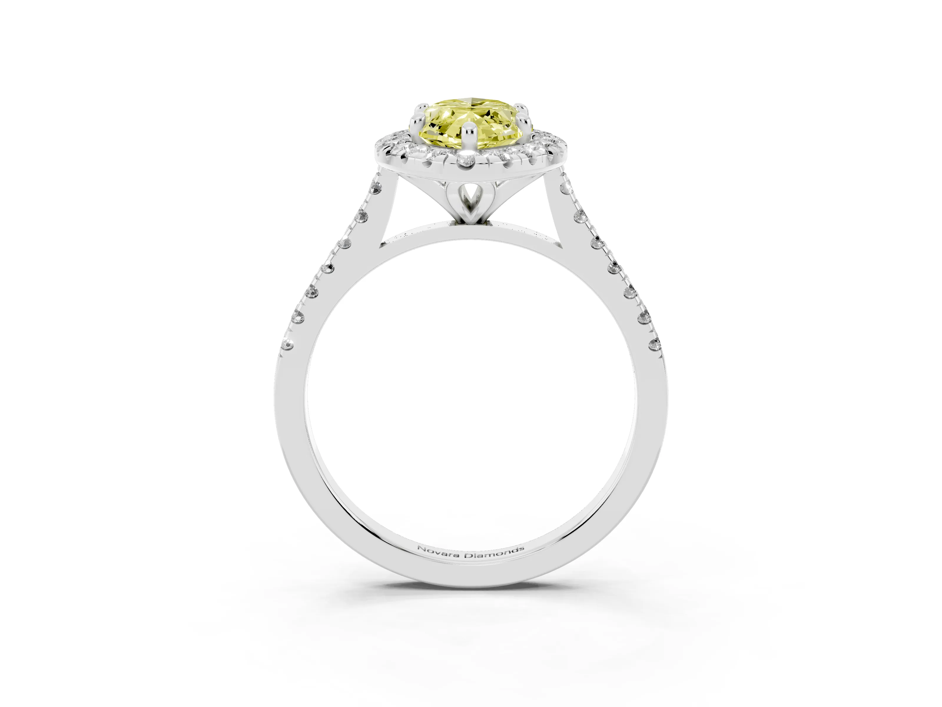 Fancy Yellow Marquise Cut Diamond Cushion Halo Ring Set in Silver with Pavé Band