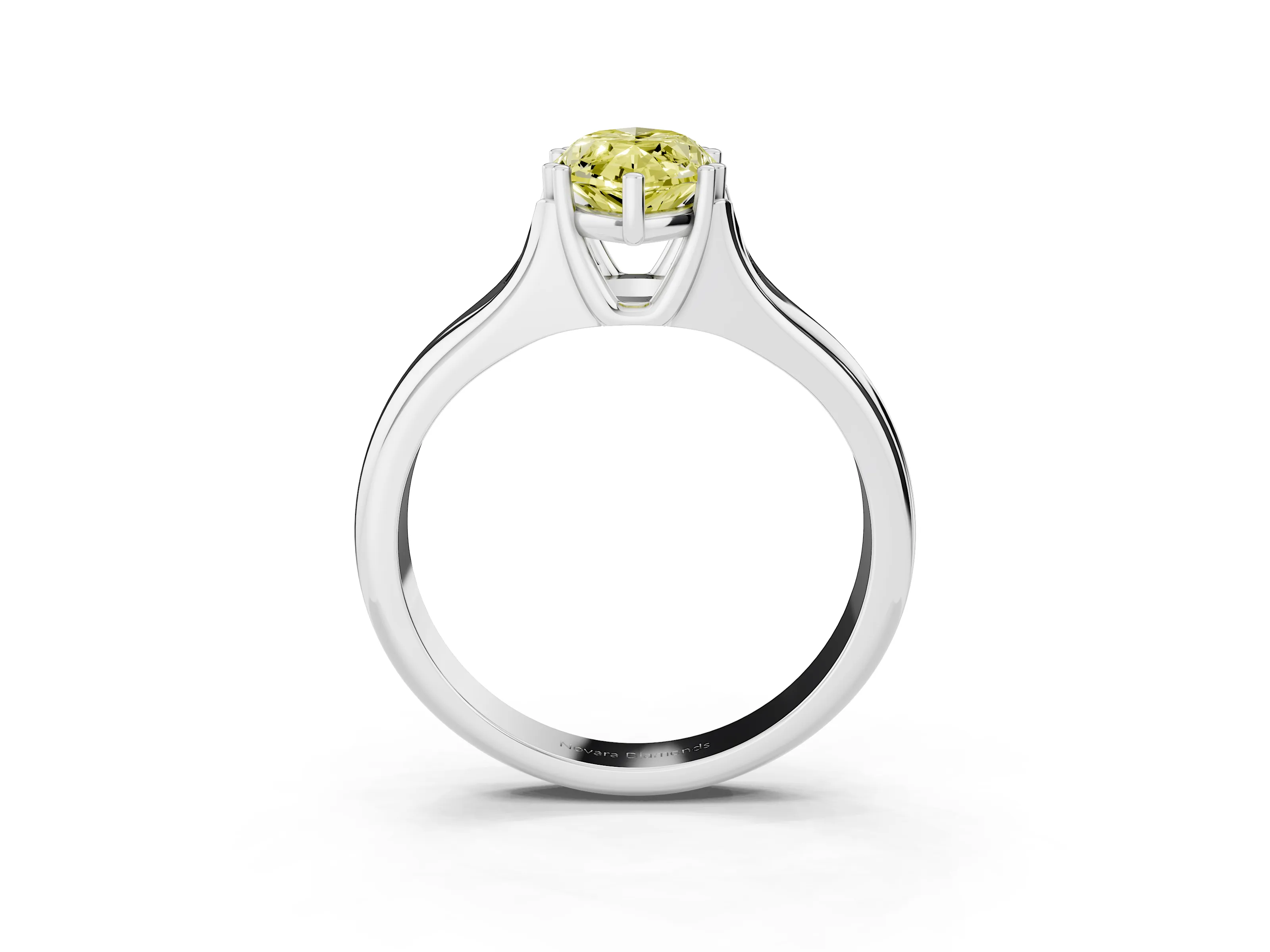 Fancy Yellow Marquise Cut Diamond Solitaire Ring Set in White gold with Wide Band and Prong Setting