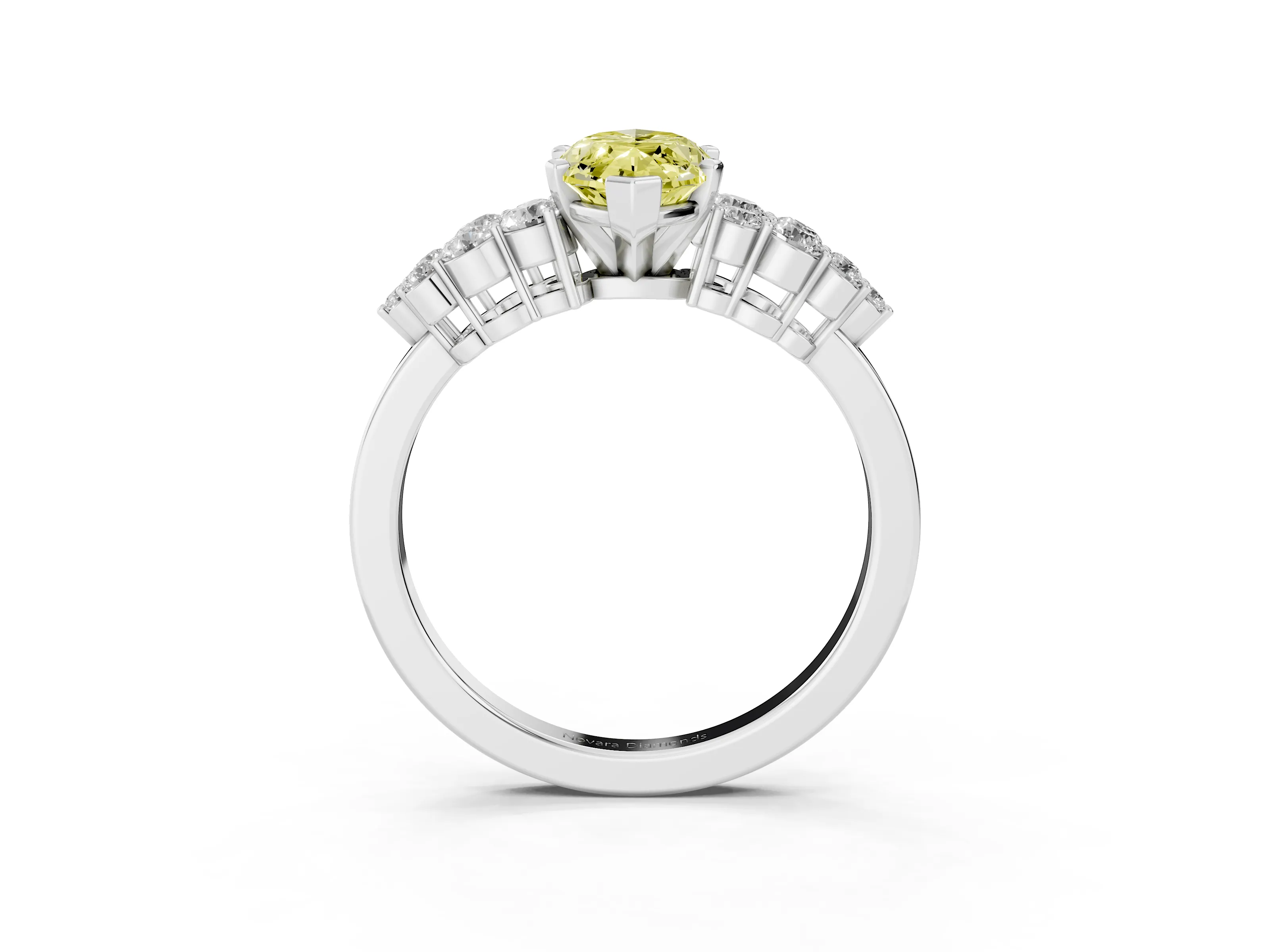 Fancy Yellow Marquise Cut Diamond Cluster Engagement Ring Set in Silver with Pavé Band and Prong Setting