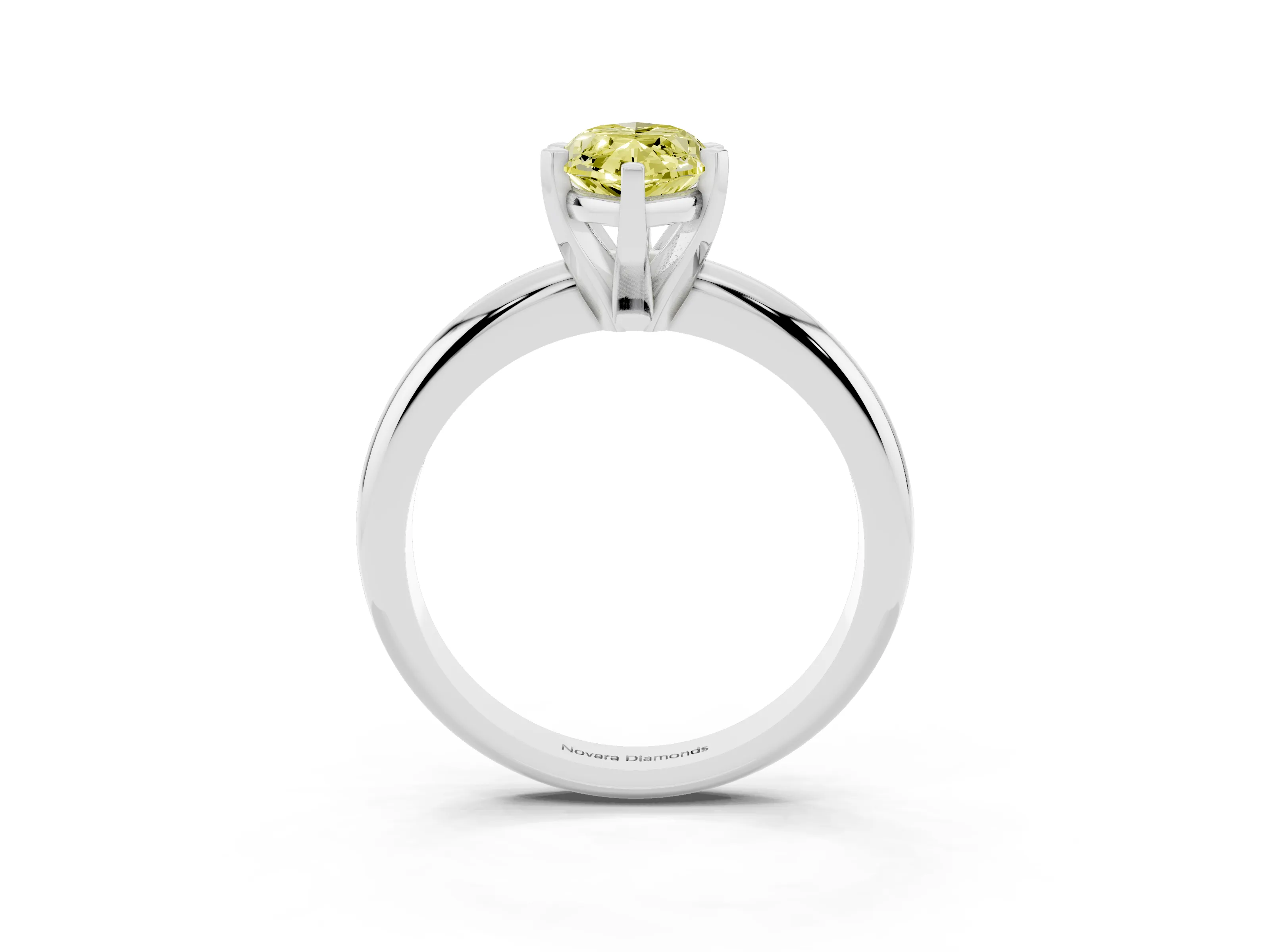 Fancy Yellow Marquise Cut Diamond Solitaire Engagement Ring Set in White gold with Round Band and Prong Setting