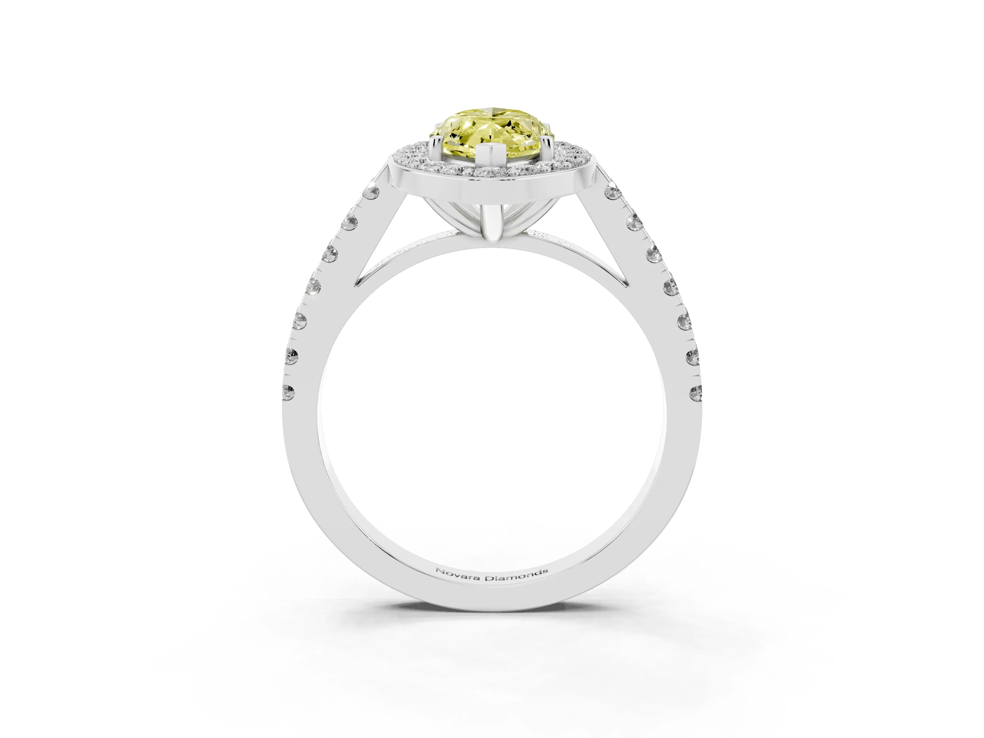 Fancy Yellow Marquise Cut Diamond Halo Ring Set in Silver with Round Pavé Split Shank and Prong Setting