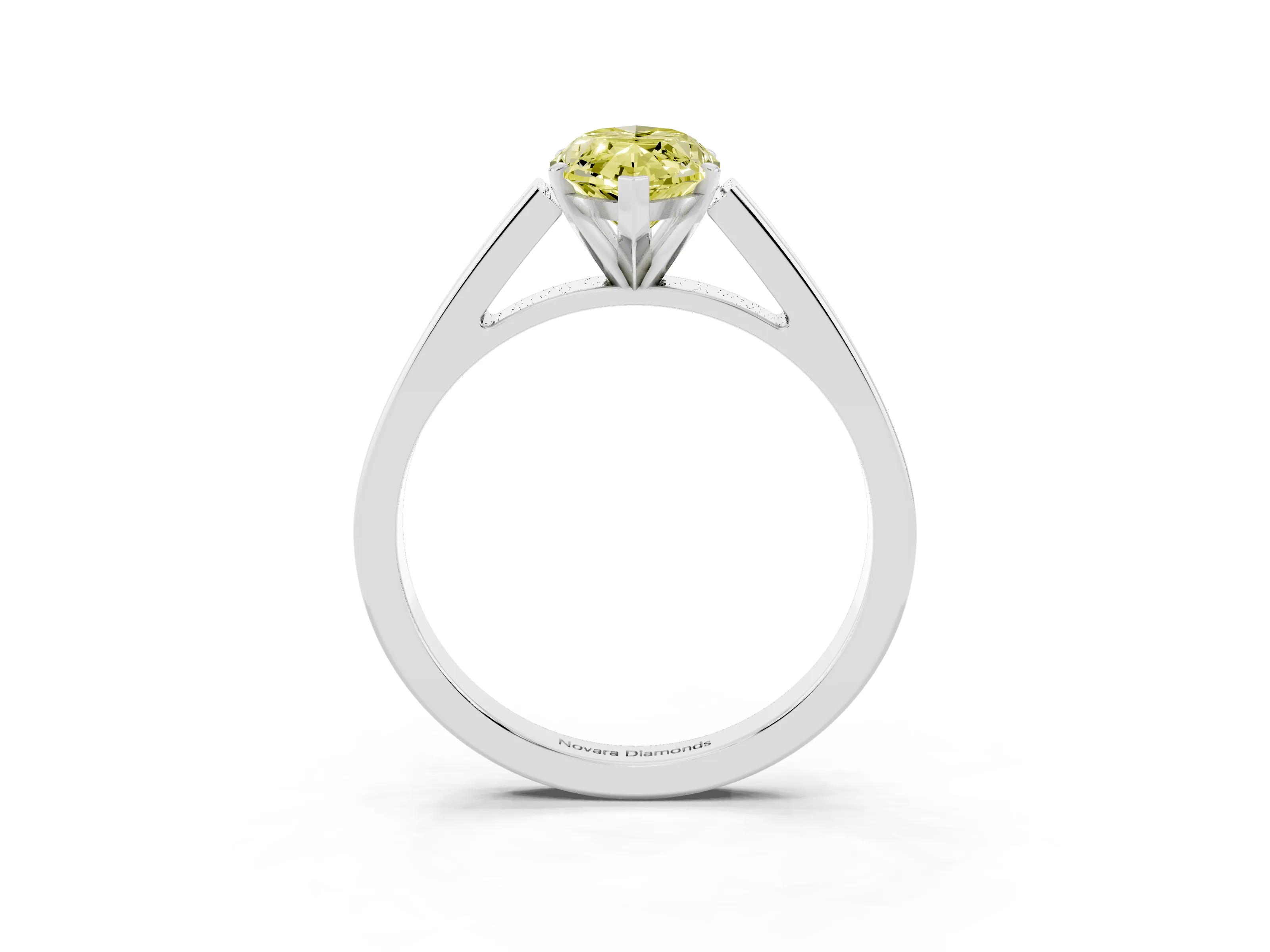 Fancy Yellow Marquise Cut Diamond Solitaire Engagement Ring Set in Platinum with Prong Setting and Tapered Band