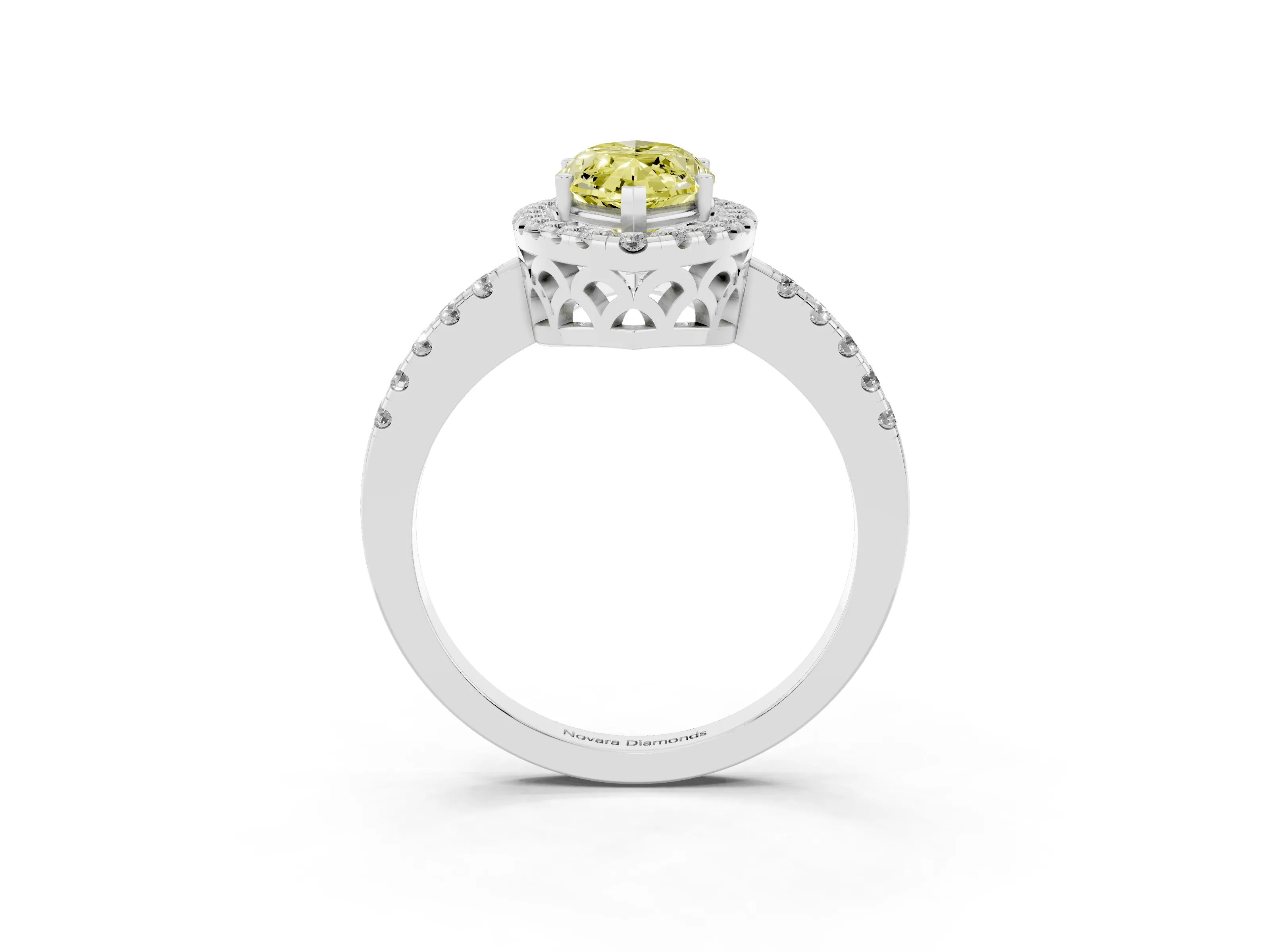 Fancy Yellow Marquise Cut Diamond Pavé Band Halo Engagement Ring Set in Silver with Prong Setting