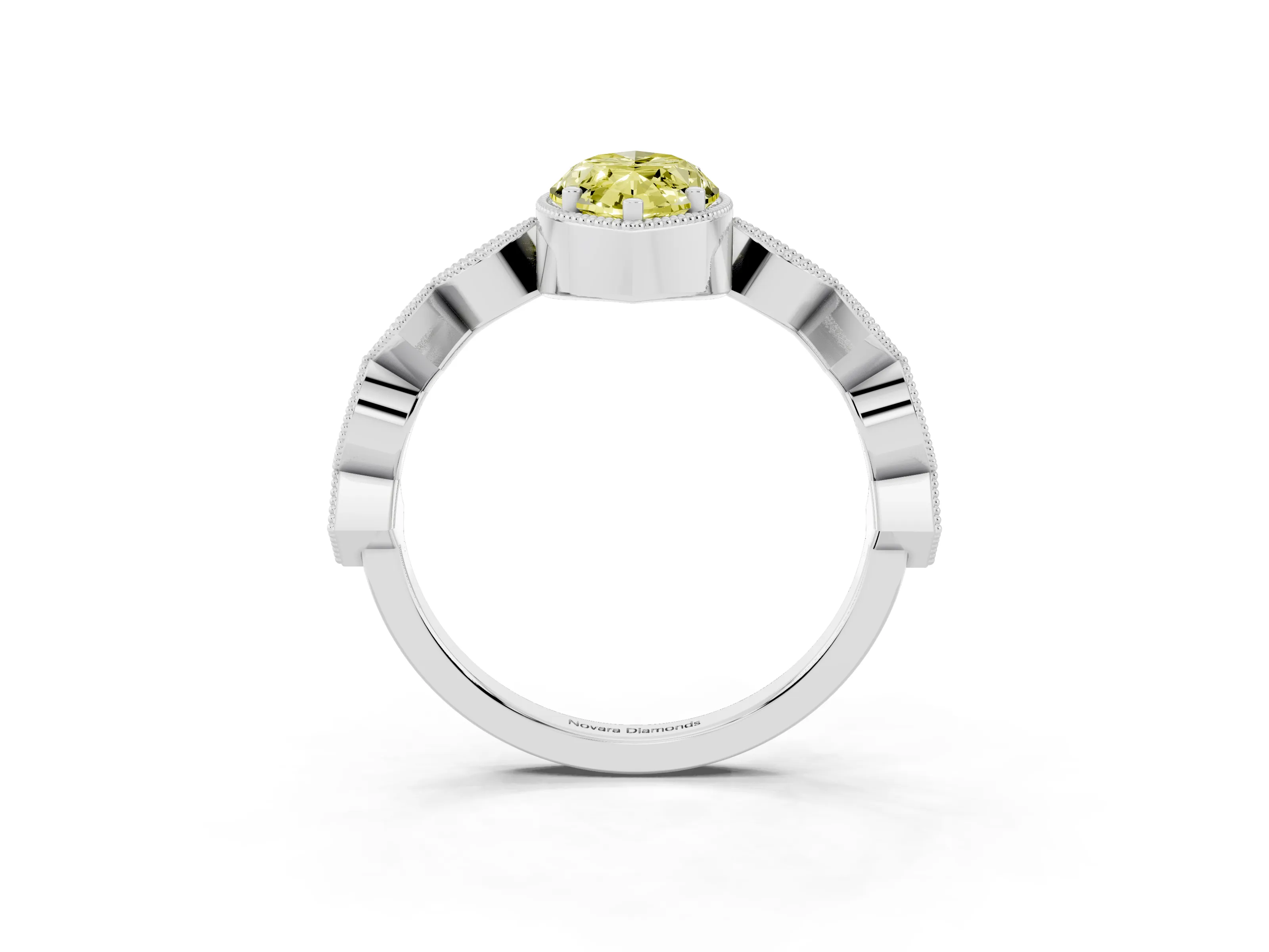 Fancy Yellow Marquise Cut Diamond Milgrain Marquise Twist Band Ring Set in Silver with Prong Setting