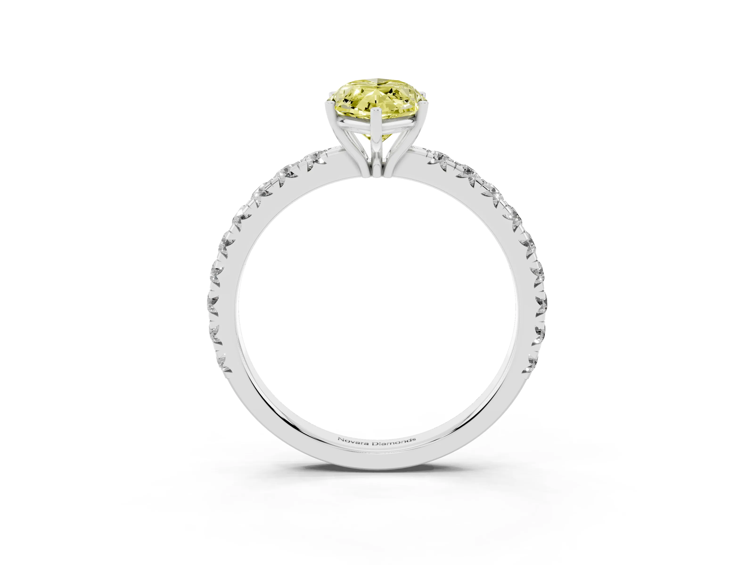 Fancy Yellow Marquise Cut Diamond Pavé Solitaire Engagement Ring Set in Silver with Prong Setting