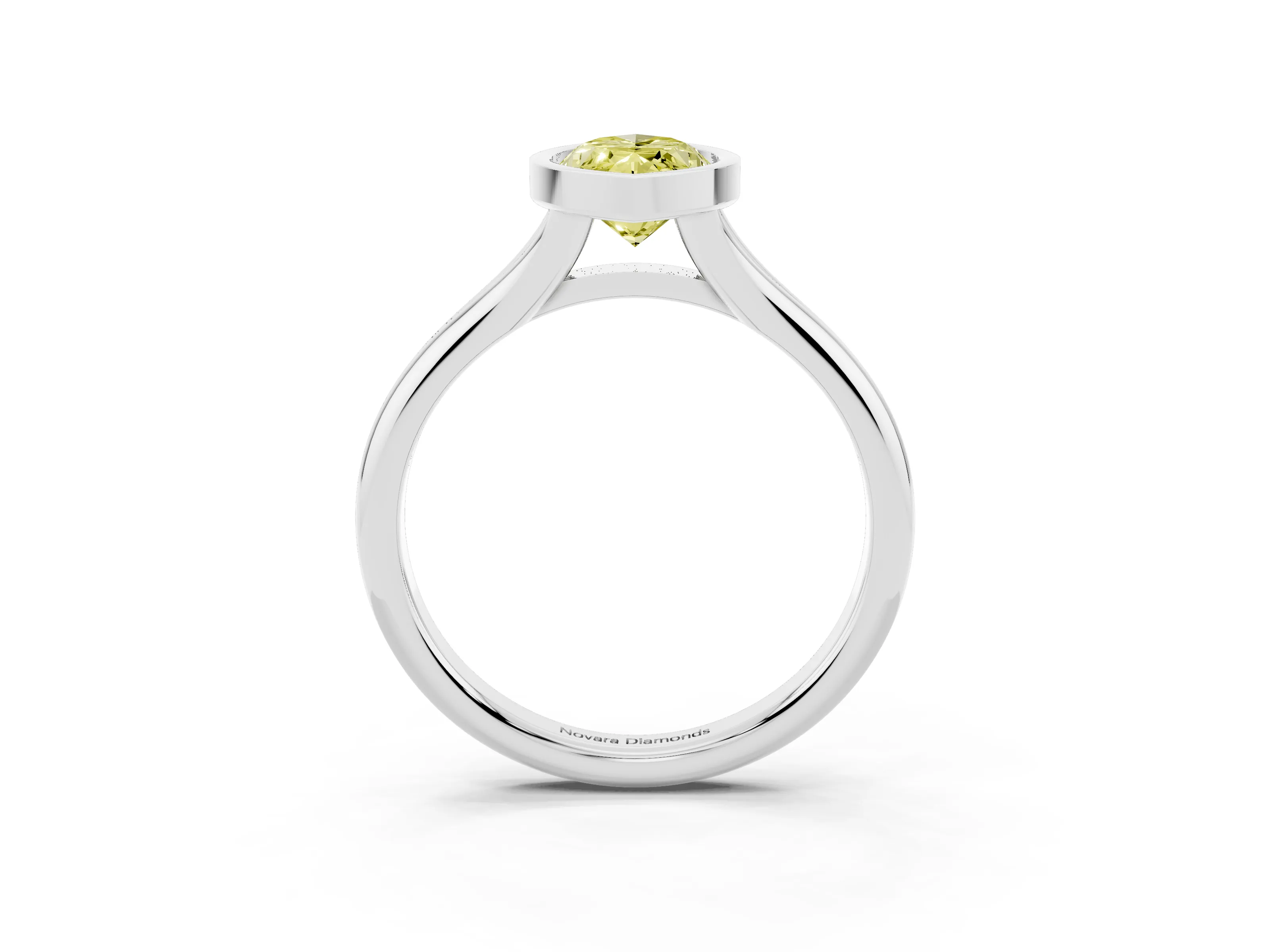 Fancy Yellow Bezel Set Marquise Cut Diamond Solitaire Ring Set in Silver with Smooth Band