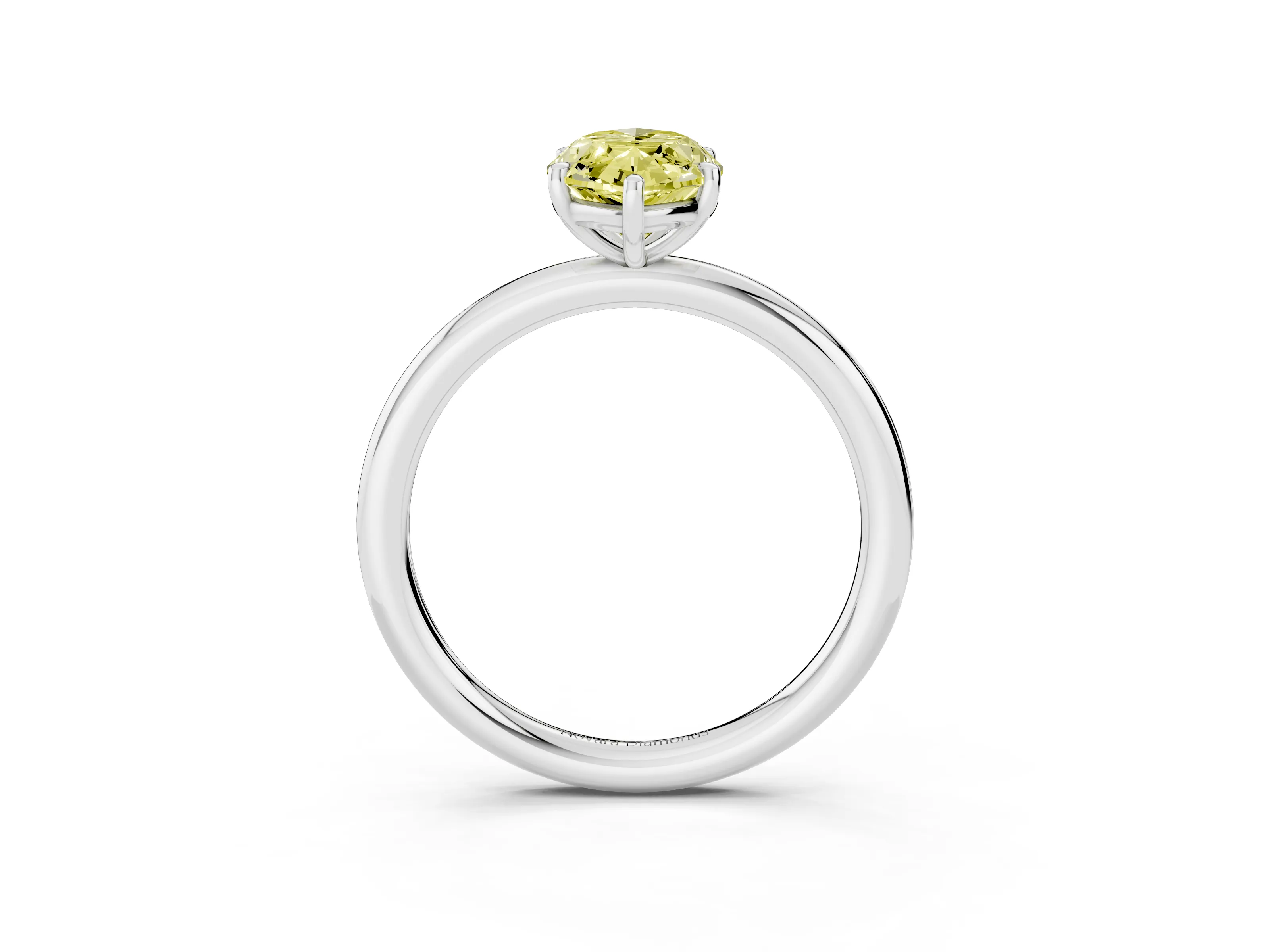 Fancy Yellow Marquise Cut Diamond Solitaire Ring Set in Platinum with Prong Setting on a Polished Plain Band