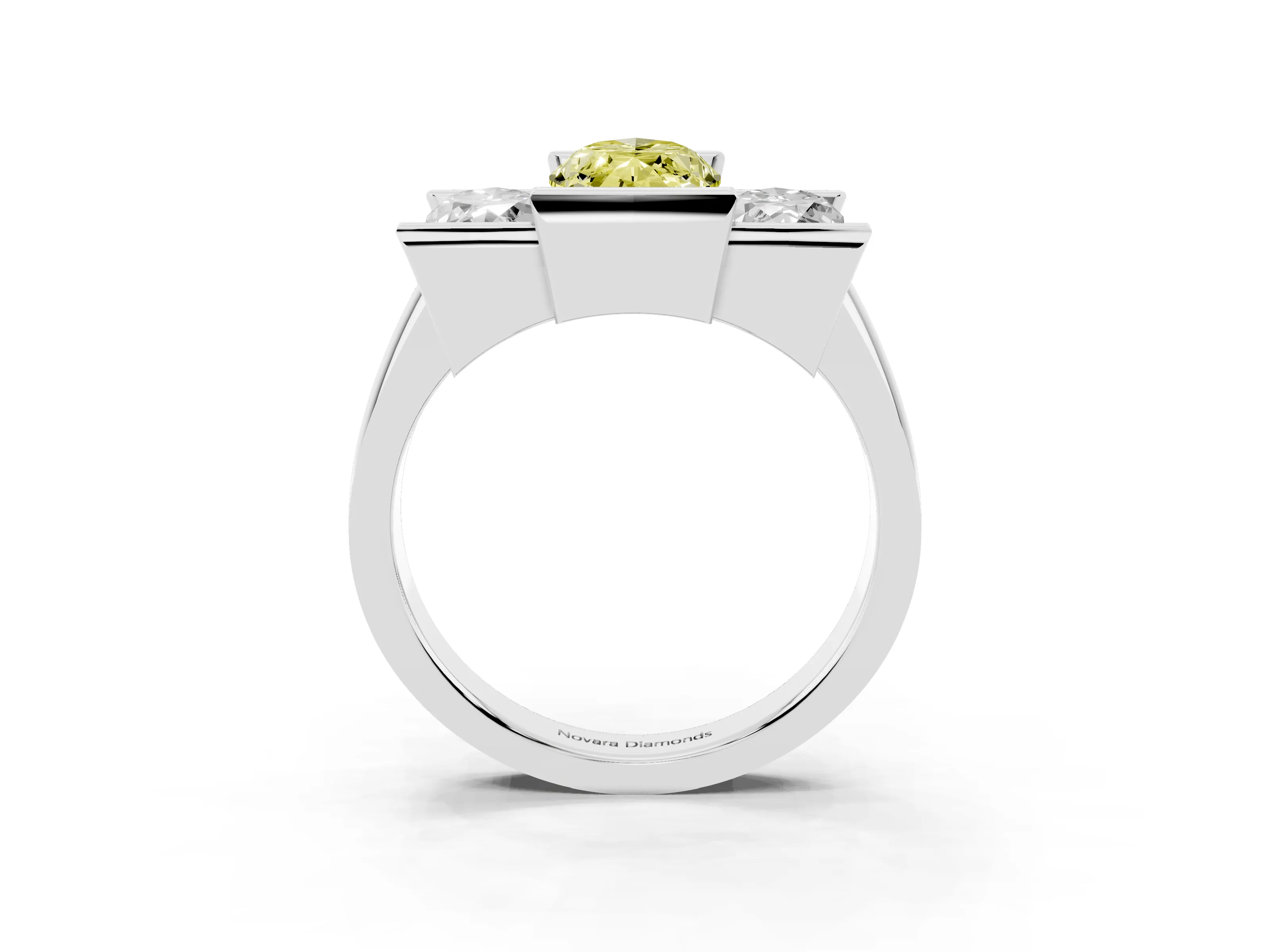 Fancy Yellow Marquise Cut Diamond Three-Stone Channel Set Ring Set in Silver with Smooth Polished Band