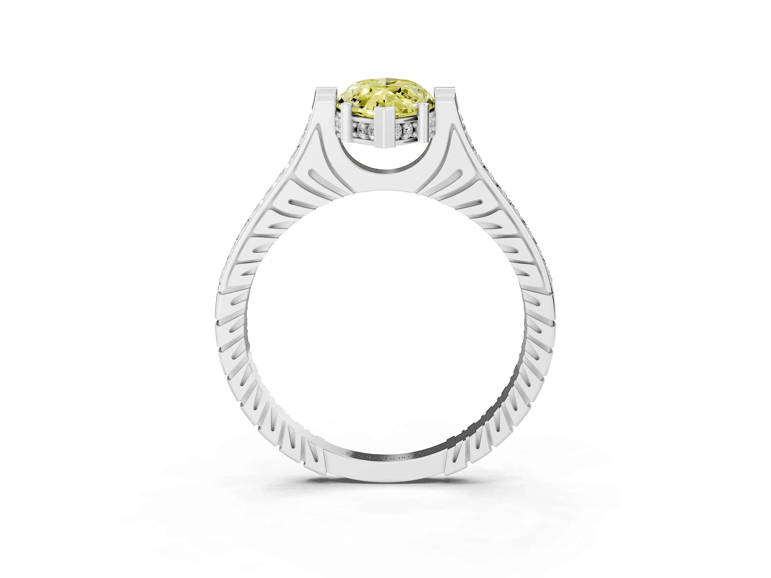 Fancy Yellow Marquise Cut Diamond Solitaire Ring Set in Silver with Channel Set Band and Bezel Prong Setting