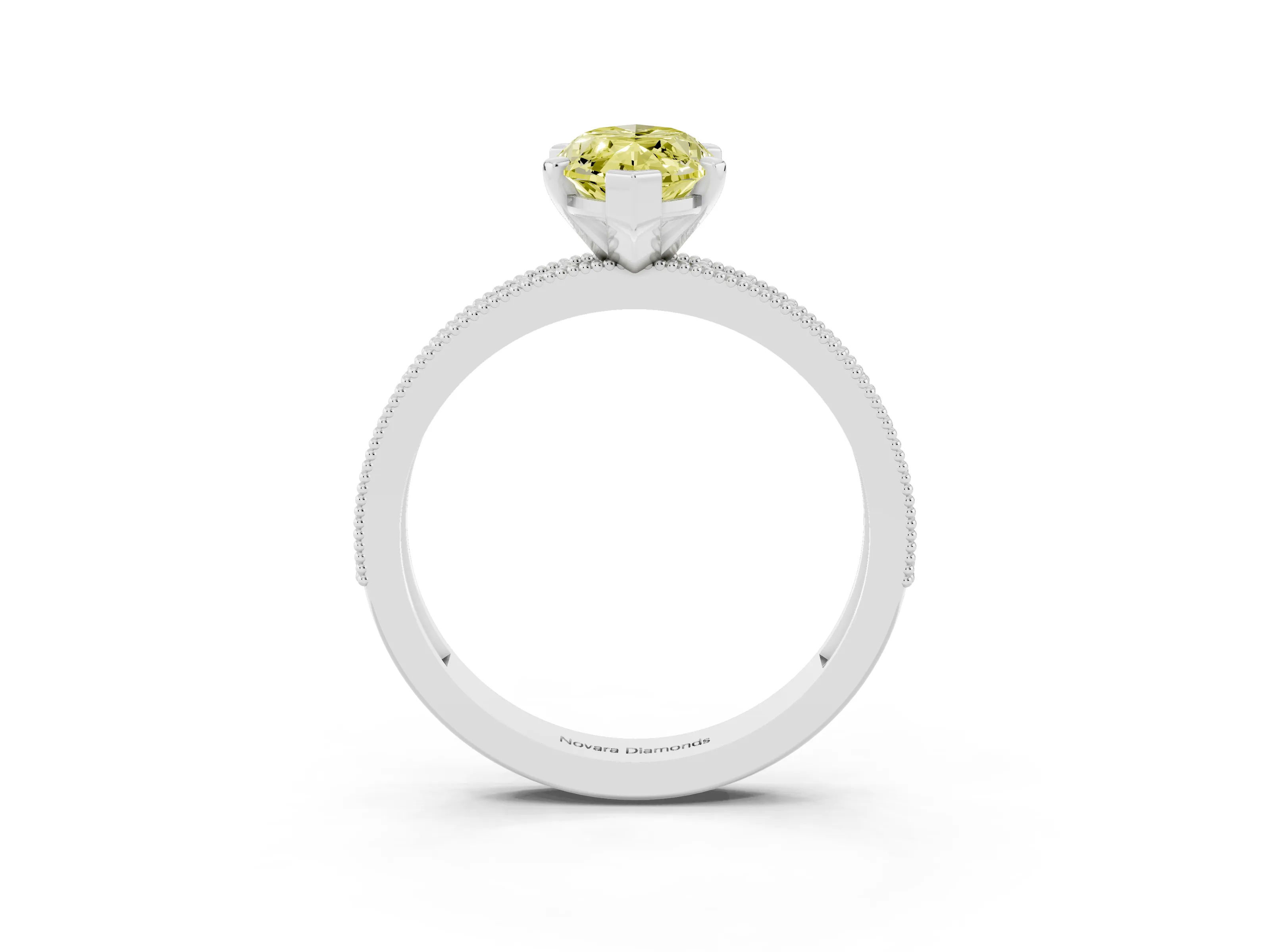 Fancy Yellow Marquise Cut Diamond Milgrain Pavé Engagement Ring Set in Silver with Prong Setting