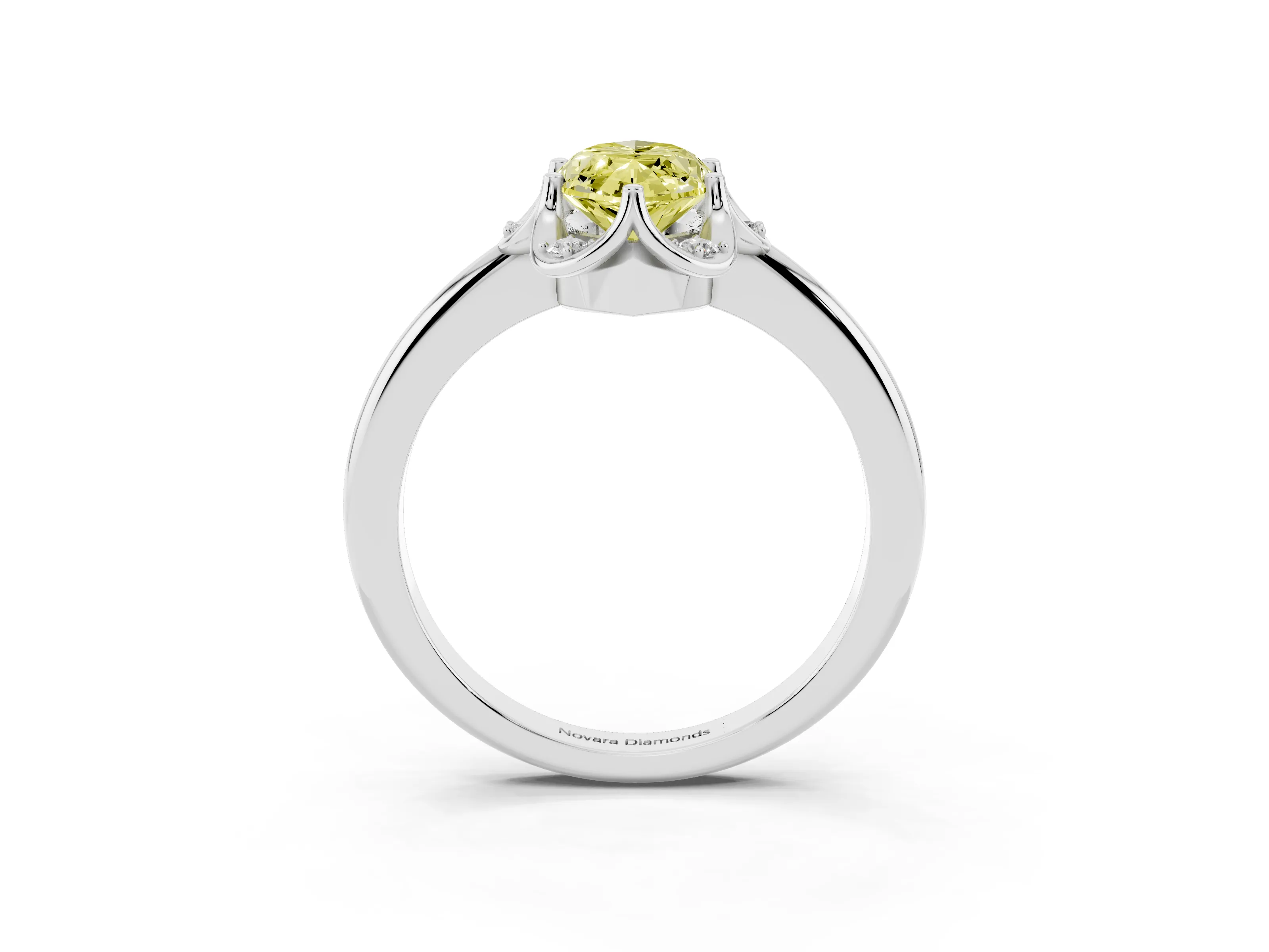 Fancy Yellow Marquise Cut Diamond Round Cluster Halo Ring Set in White gold with Solitaire Band and Prong Setting