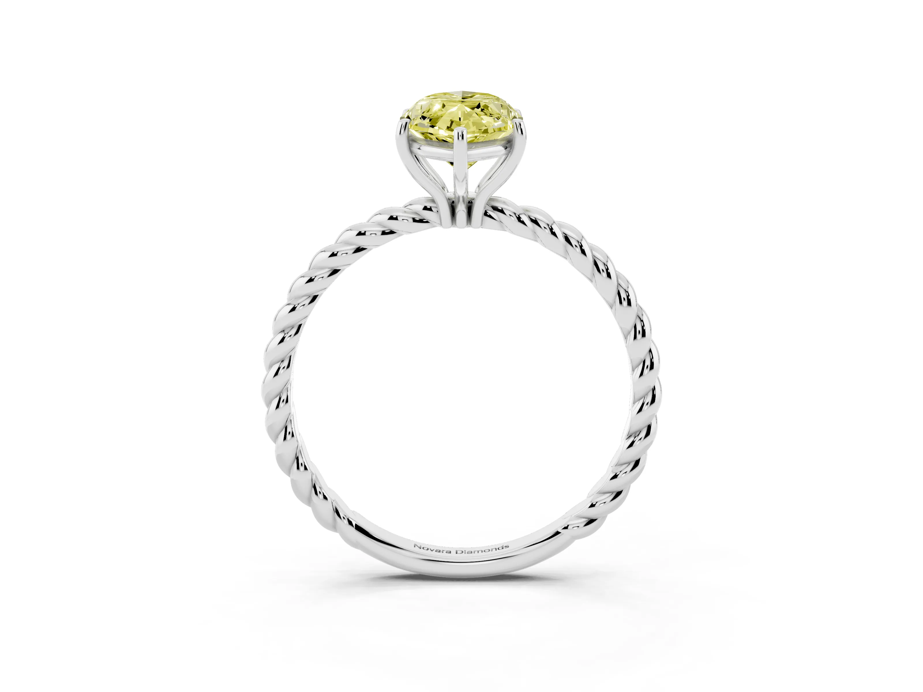 Fancy Yellow Marquise Cut Diamond Solitaire Ring Set in Silver with Twist Band and Prong Setting