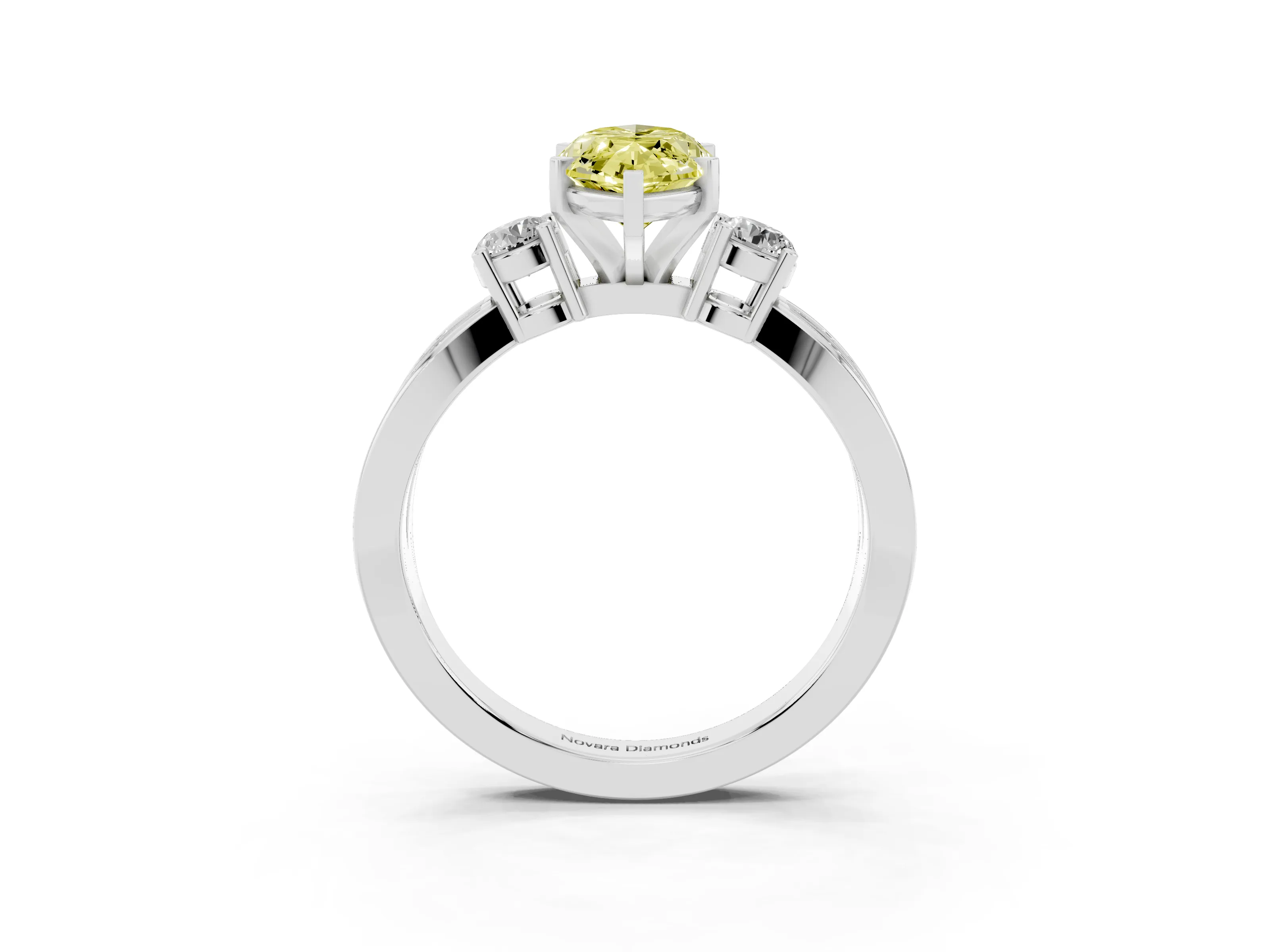 Fancy Yellow Three-Stone Marquise Cut Diamond Twist Band Ring Set in White gold with Pavé Accents and Prong Setting