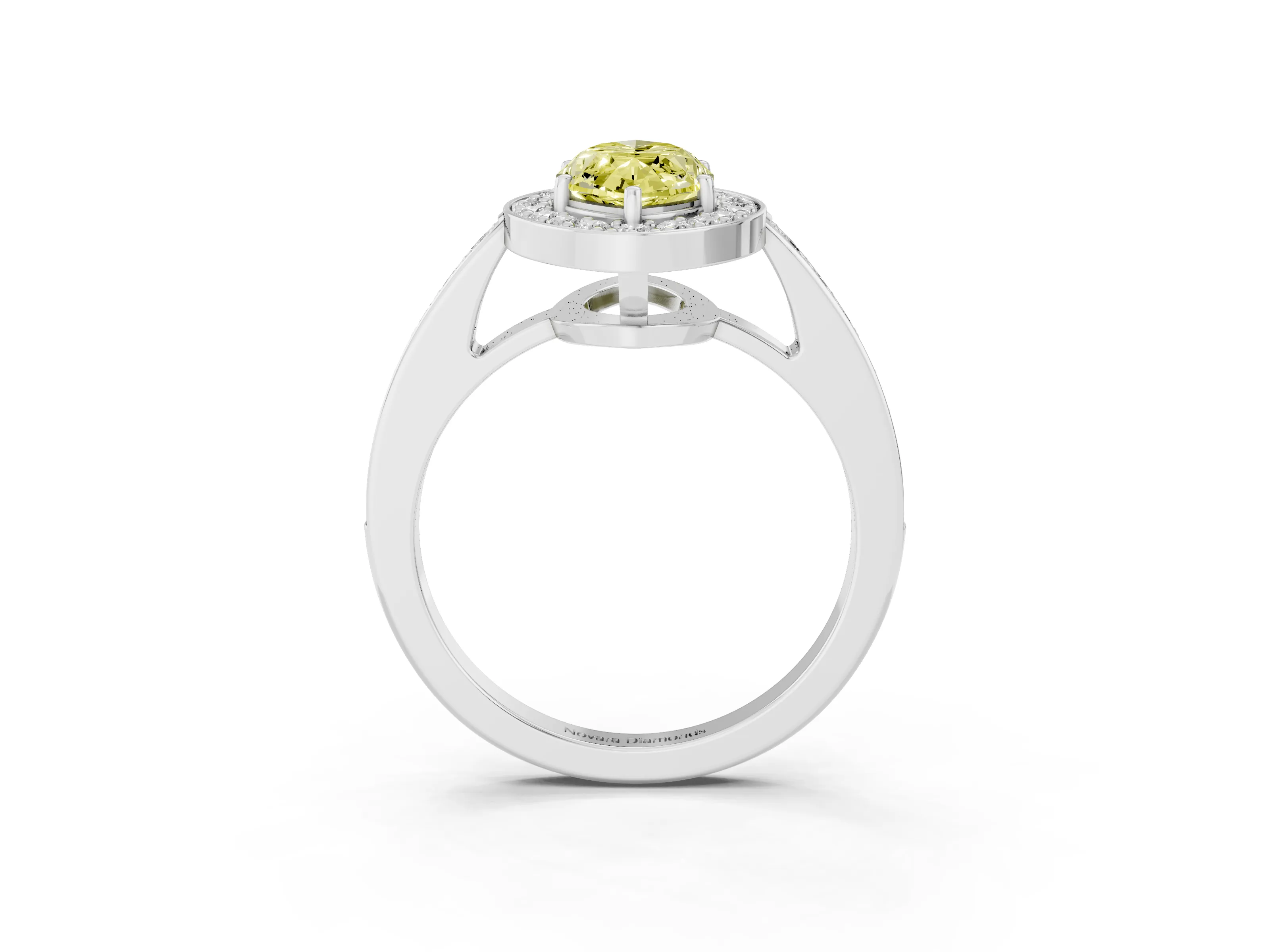 Fancy Yellow Marquise Cut Diamond Halo Pavé Engagement Ring Set in Silver with Bezel Setting