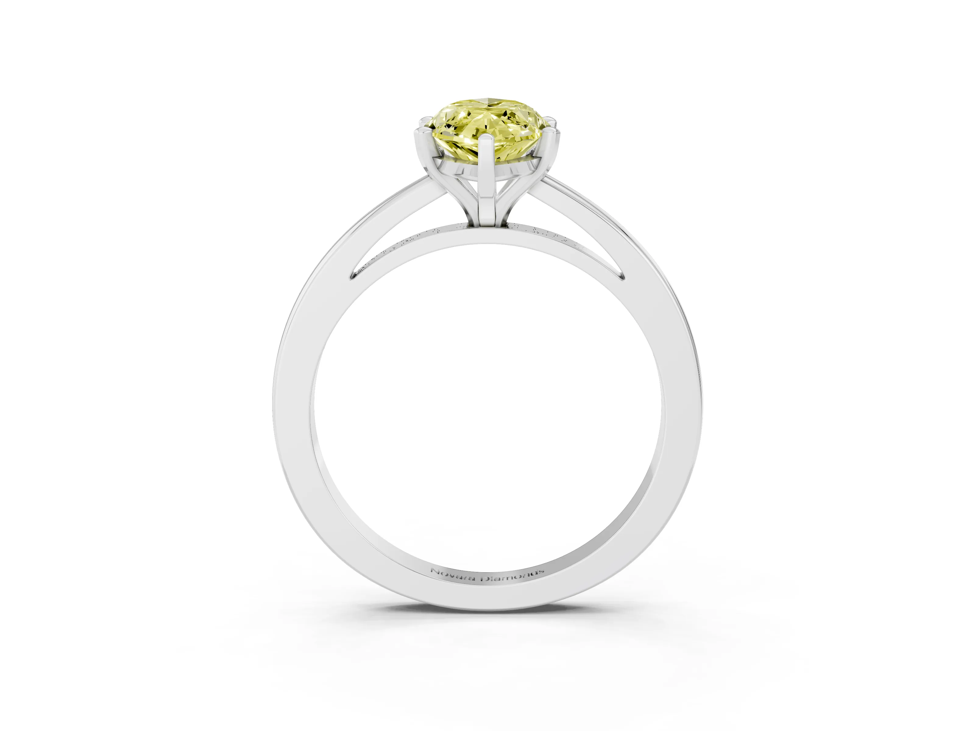 Fancy Yellow Marquise Cut Diamond Solitaire Engagement Ring Set in Silver with Prong Setting on a Classic Band