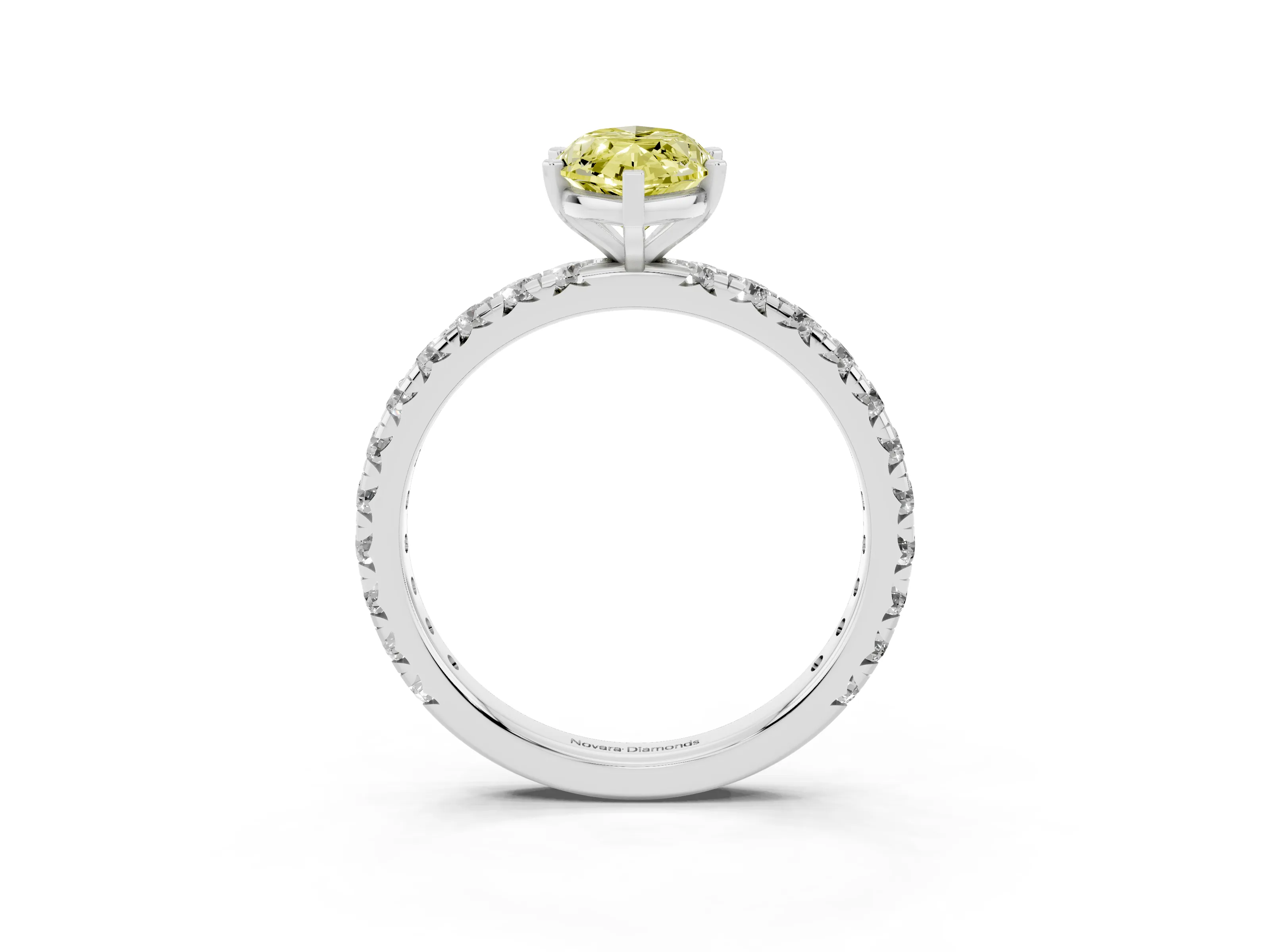 Fancy Yellow Marquise Cut Diamond Pavé Solitaire Ring Set in Silver with Round Band and Prong Setting