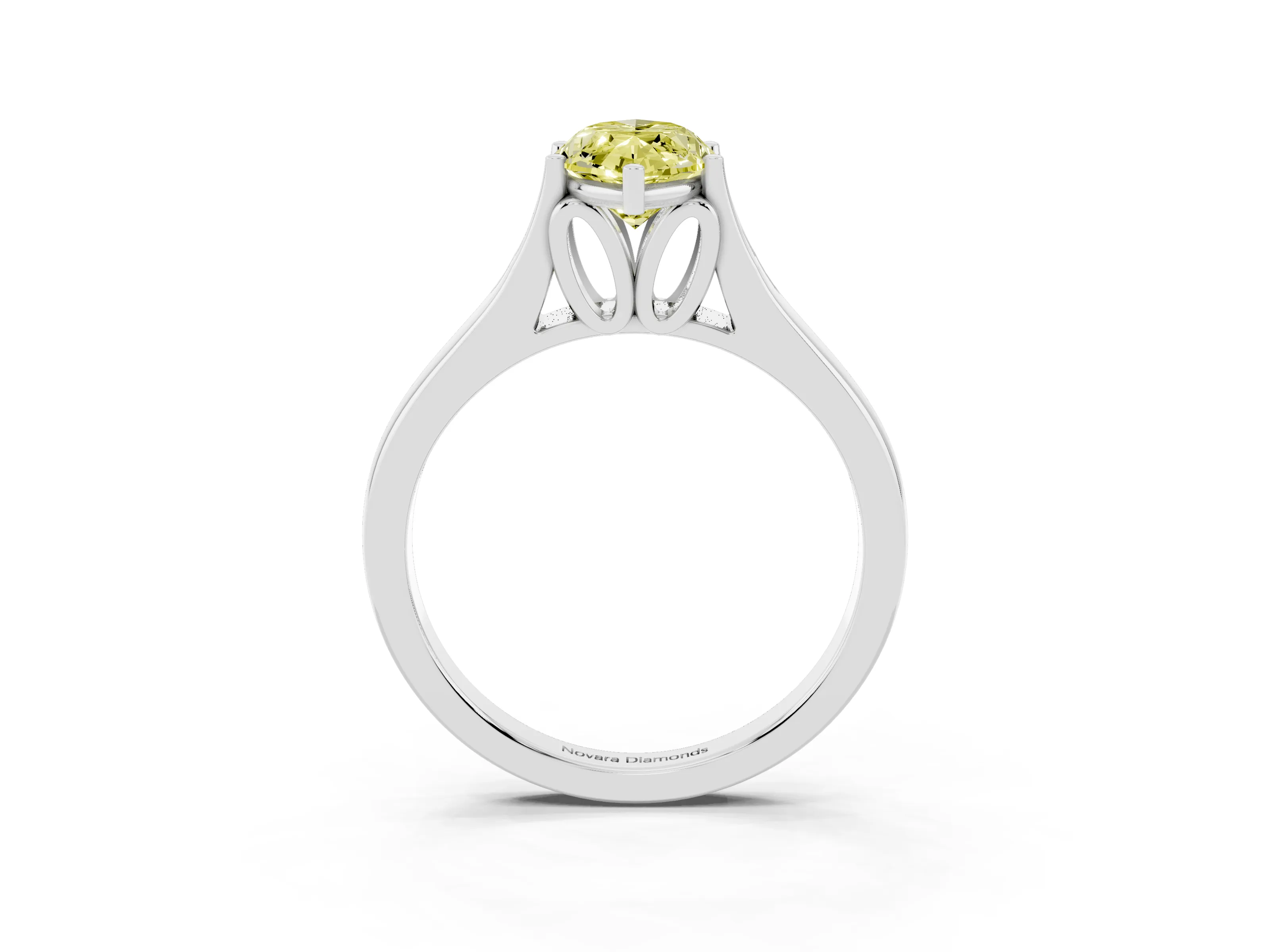 Fancy Yellow Marquise Cut Diamond Solitaire Ring Set in White gold with Arched Cathedral Band and Prong Setting