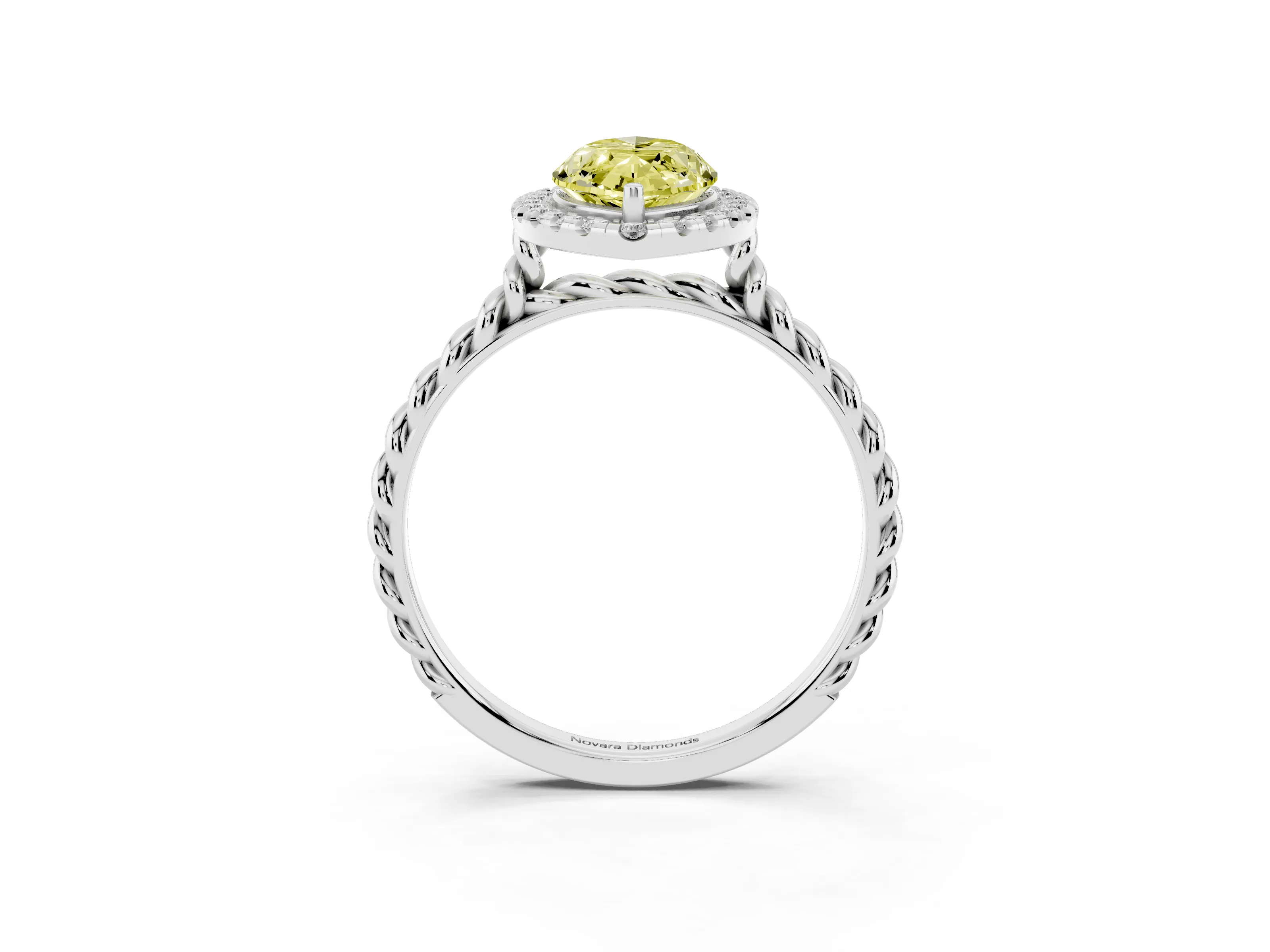 Fancy Yellow Marquise Cut Diamond Halo Ring Set in Platinum with Plain Twisted Band