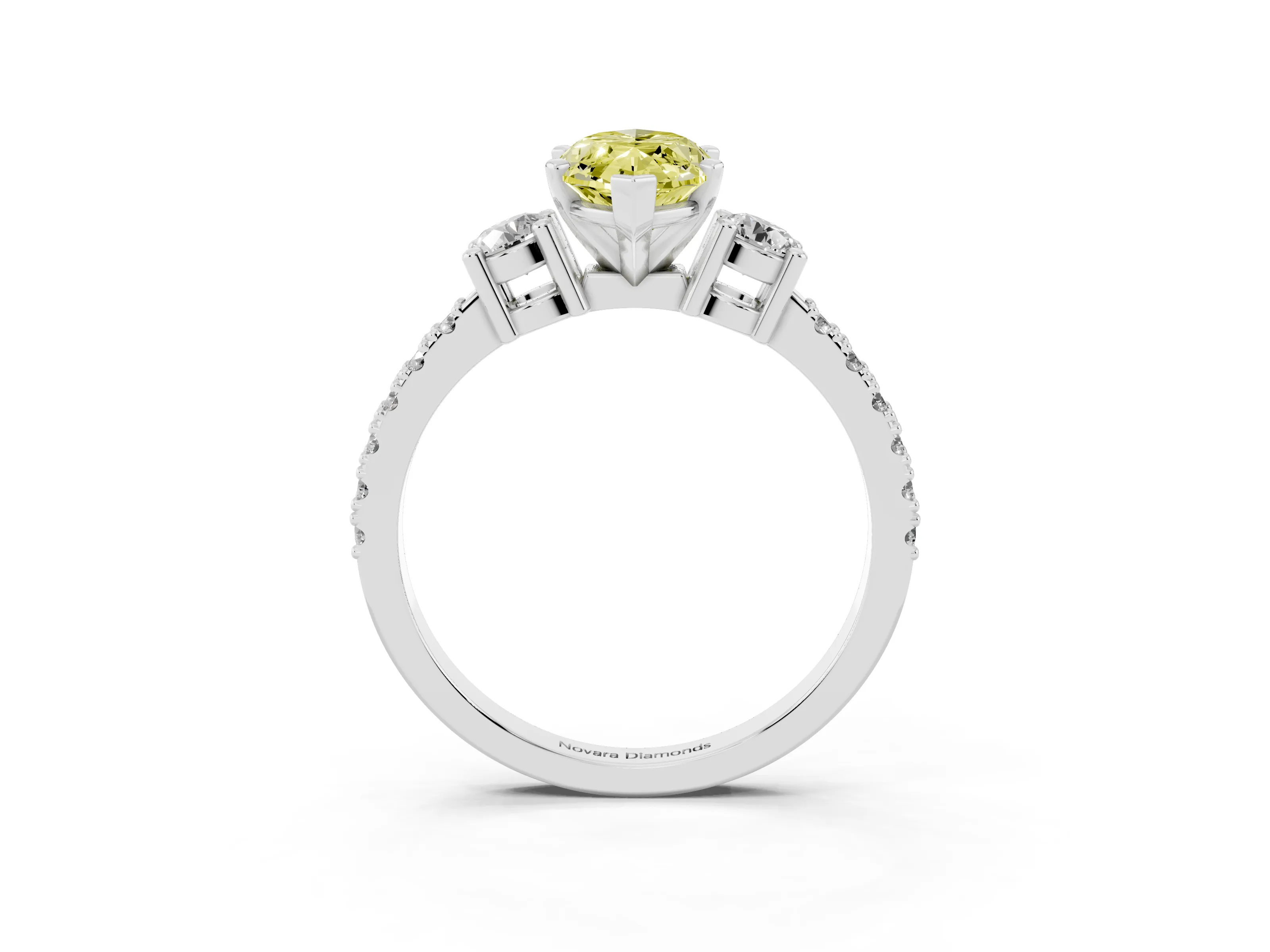 Fancy Yellow Three-Stone Marquise Cut Diamond Pavé Band Ring Set in Platinum with Prong Setting