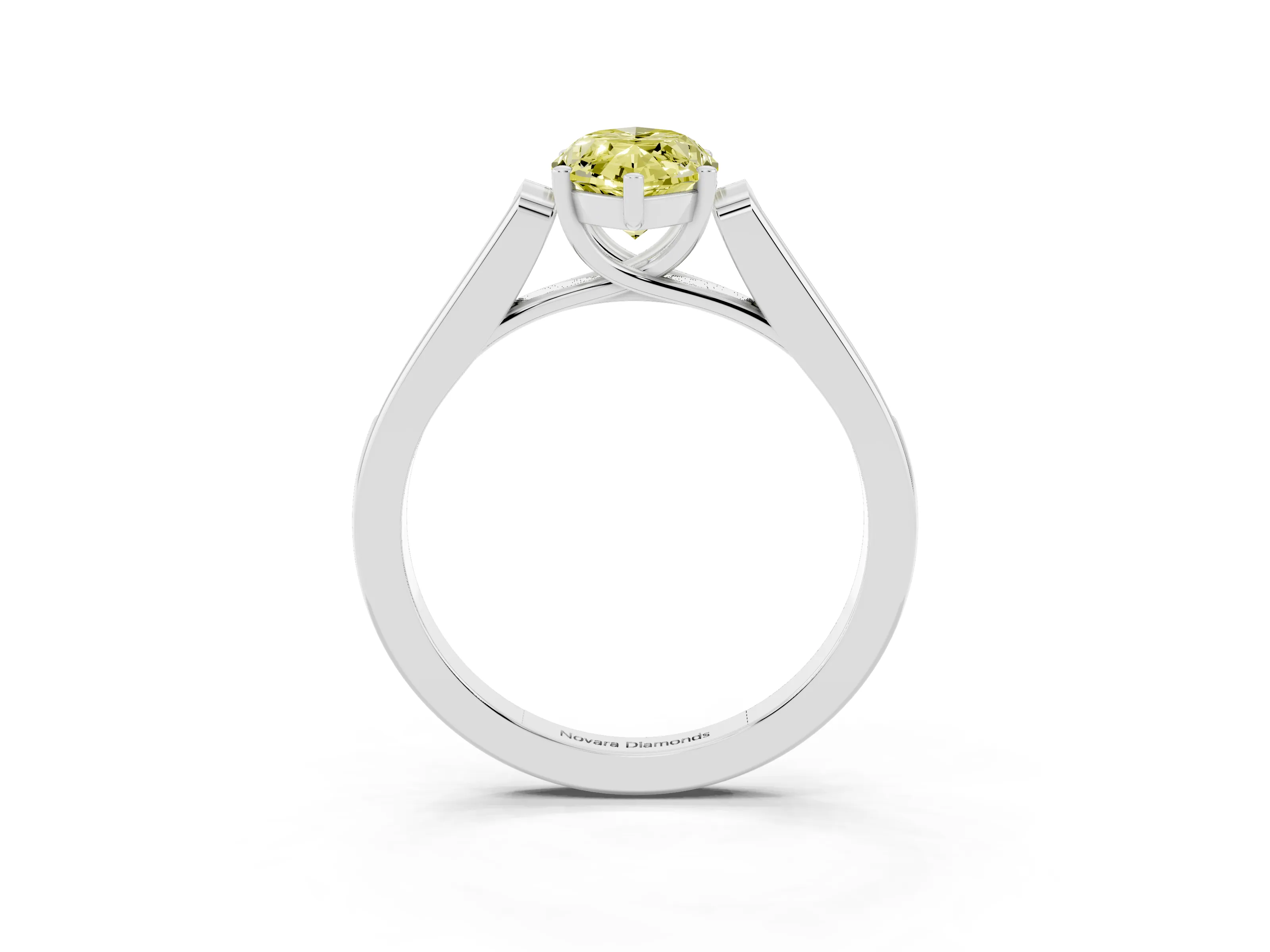 Fancy Yellow Marquise Cut Diamond Solitaire Cathedral Engagement Ring Set in White gold with Channel-Set Band and Prong Setting