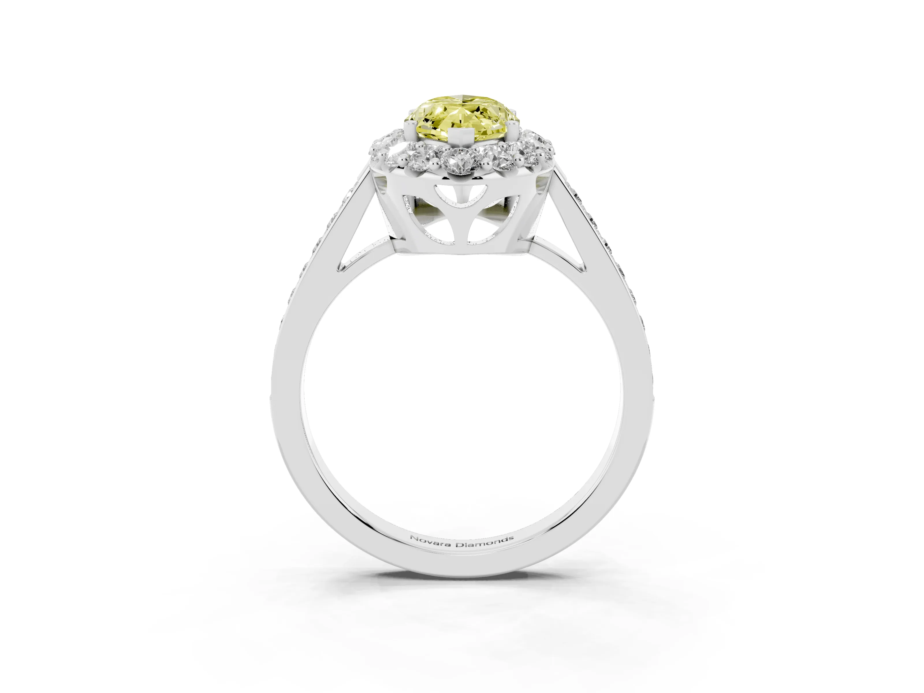 Fancy Yellow Marquise Cut Diamond Floral Halo Ring Set in Silver with Pavé Band and Prong Setting
