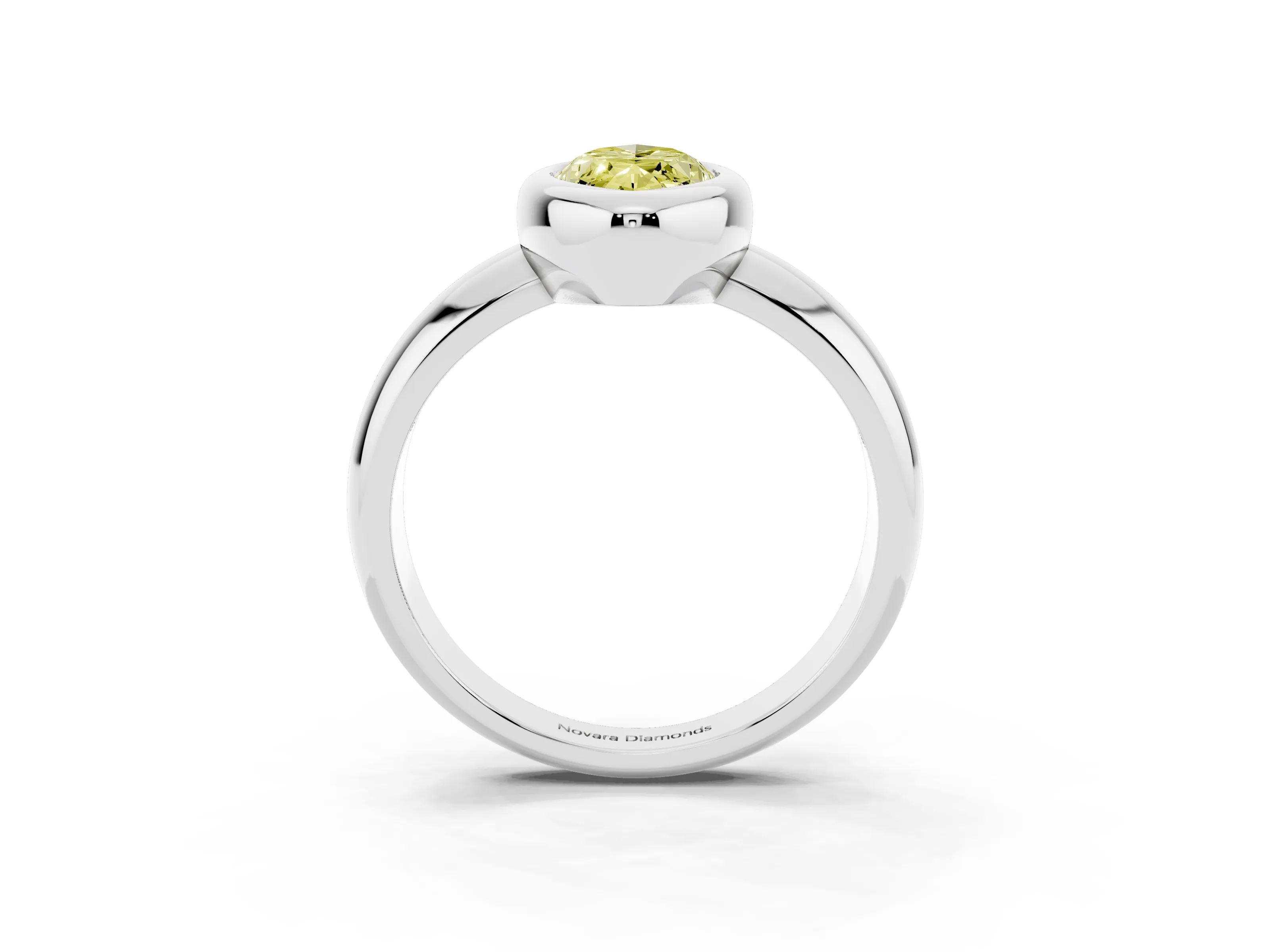 Fancy Yellow Bezel Set Marquise Cut Diamond Solitaire Ring Set in Platinum with Wide Band