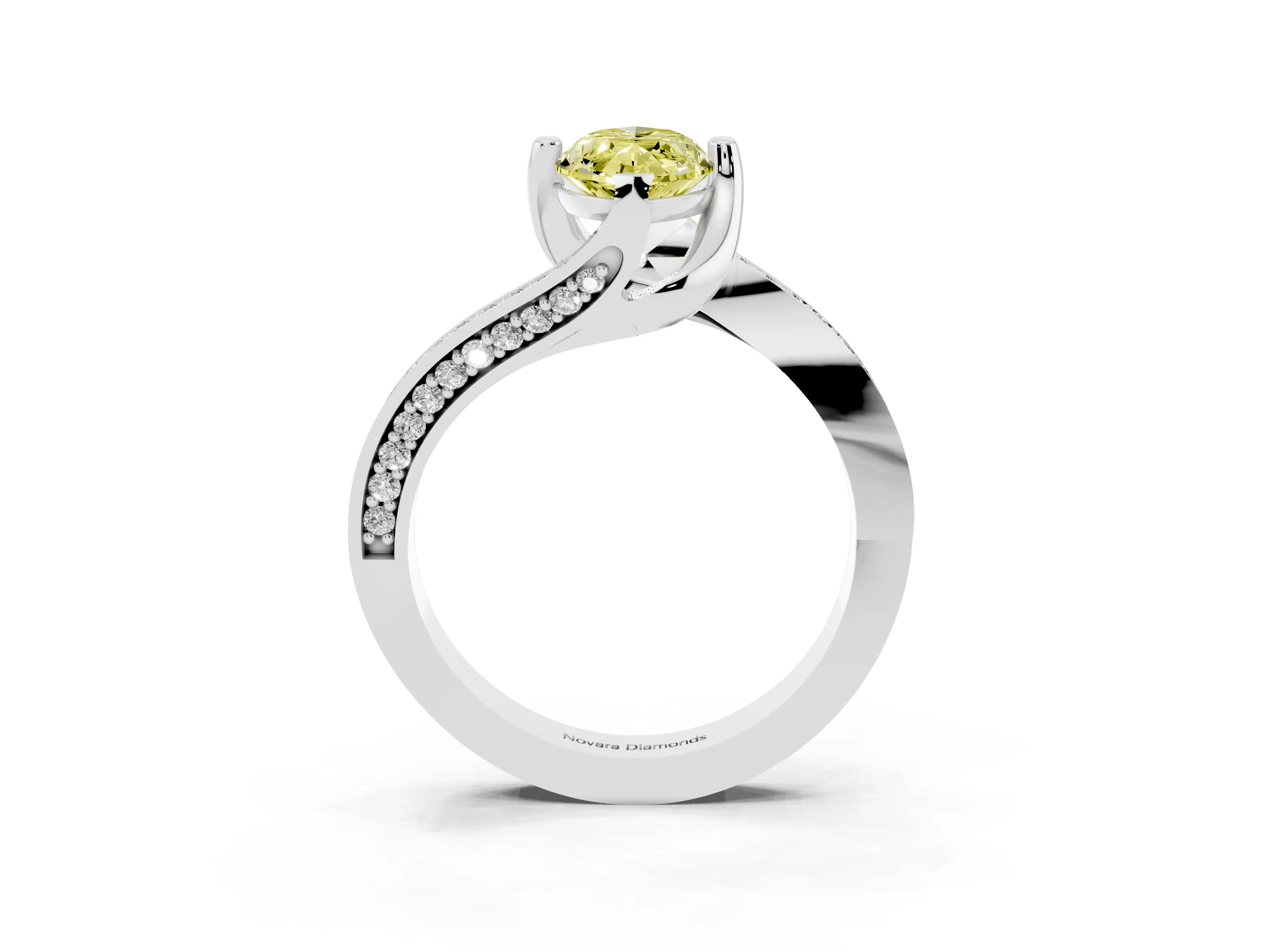 Fancy Yellow Marquise Cut Diamond Solitaire Ring Set in Platinum with Intertwined Pavé Twist Band
